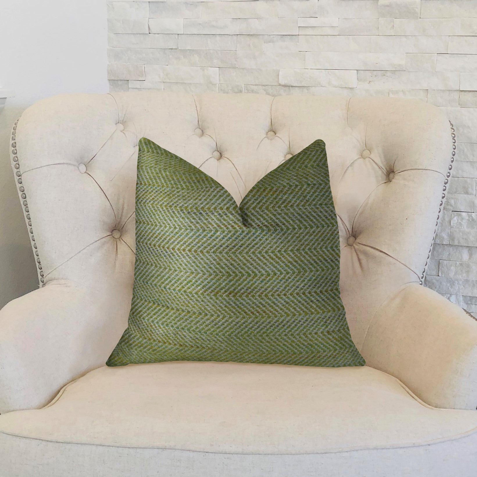 Upland Light Green and Ivory Handmade Luxury Pillow-1