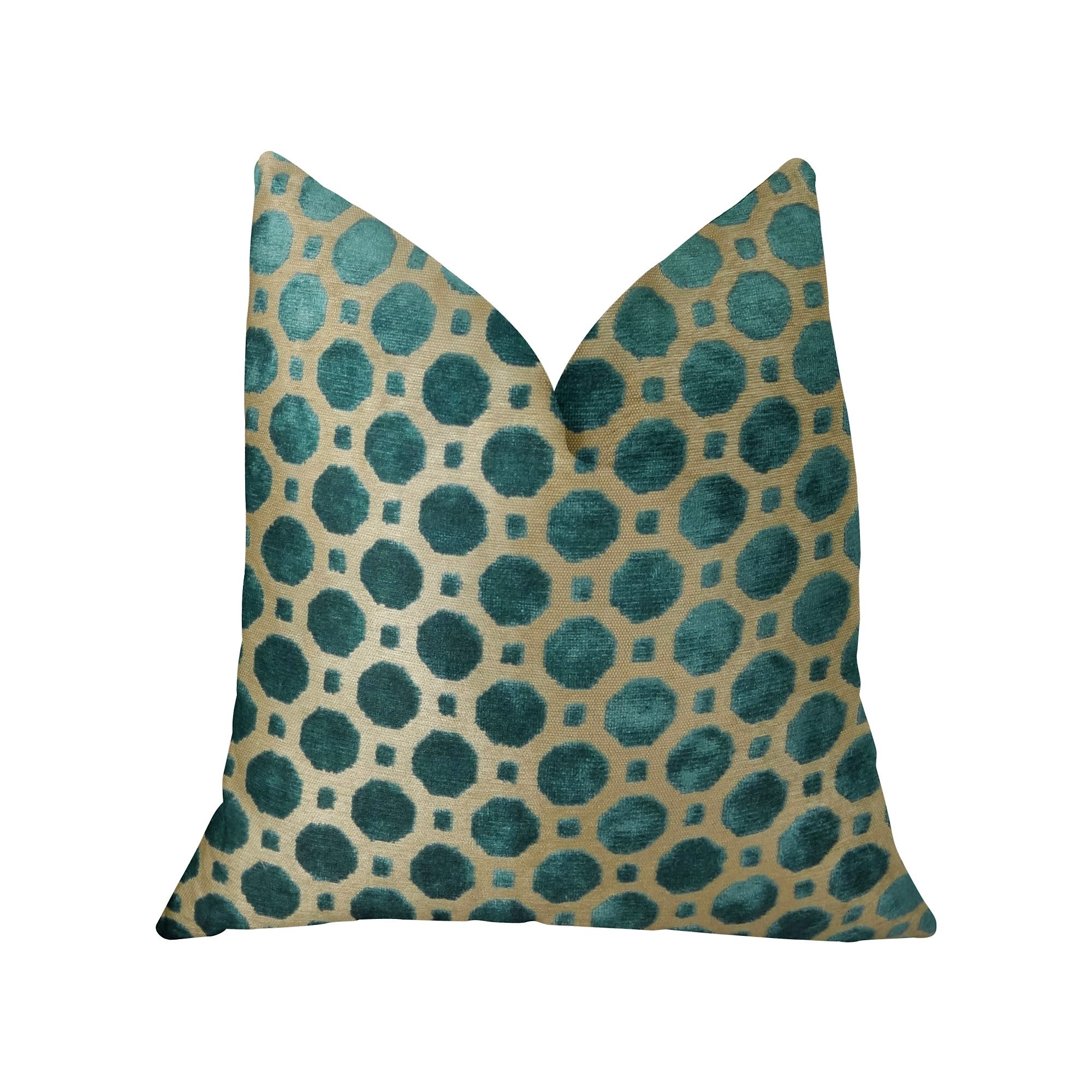 Velvet Aquamarine Turquoise and Taupe Handmade Luxury Pillow-0