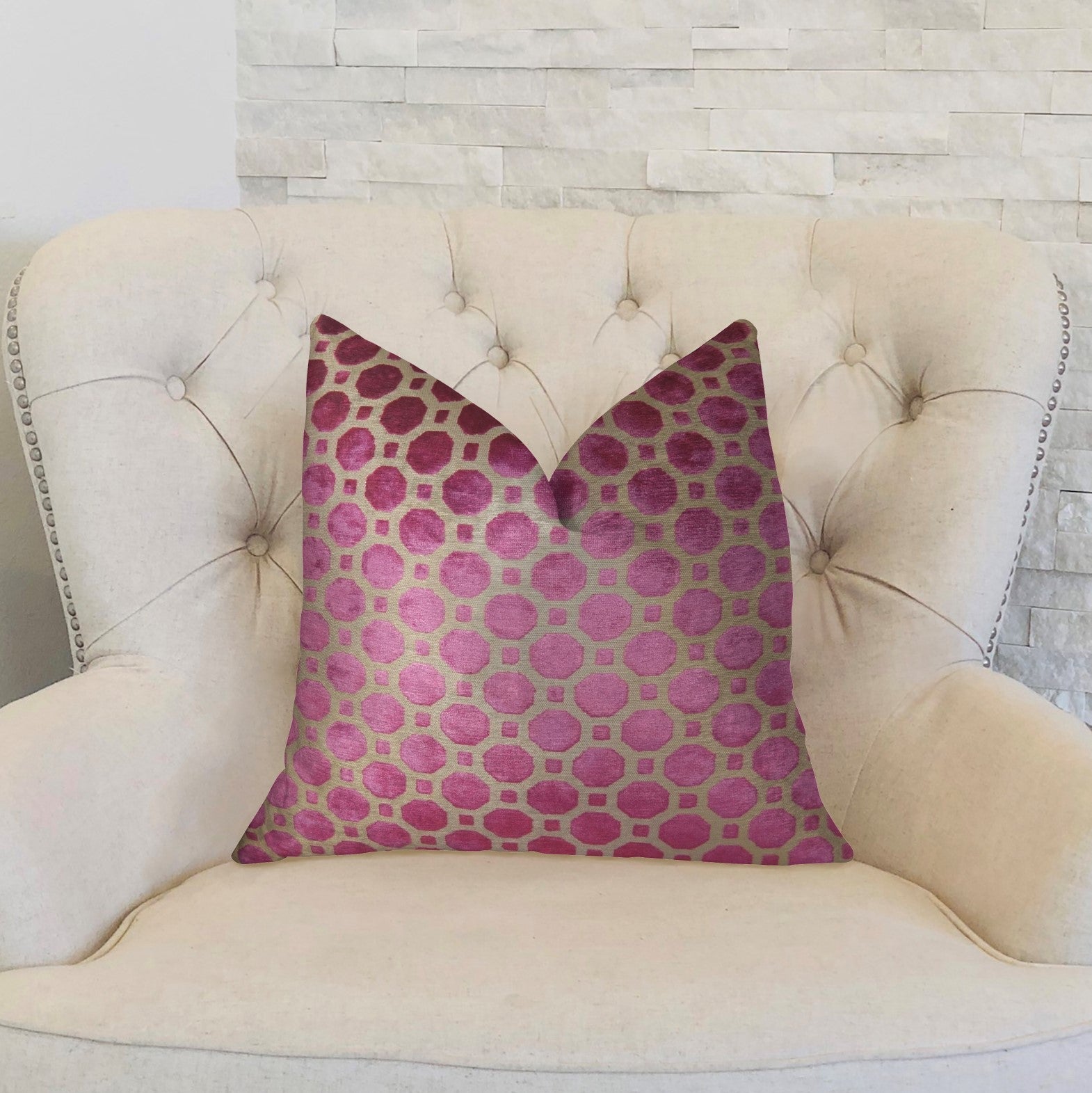 Velvet Plum Magenta and Taupe Handmade Luxury Pillow-1