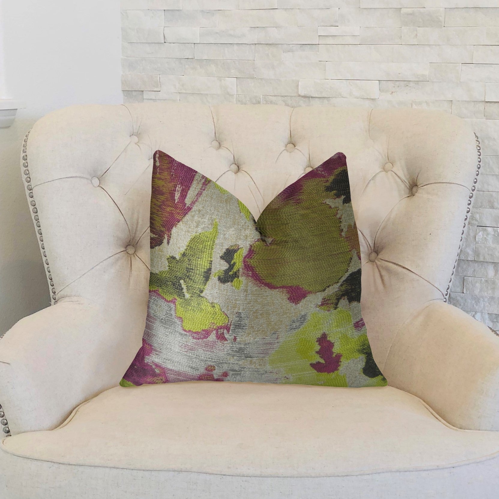 Water Lily Fuchsia Magenta and Citrine Handmade Luxury Pillow-1