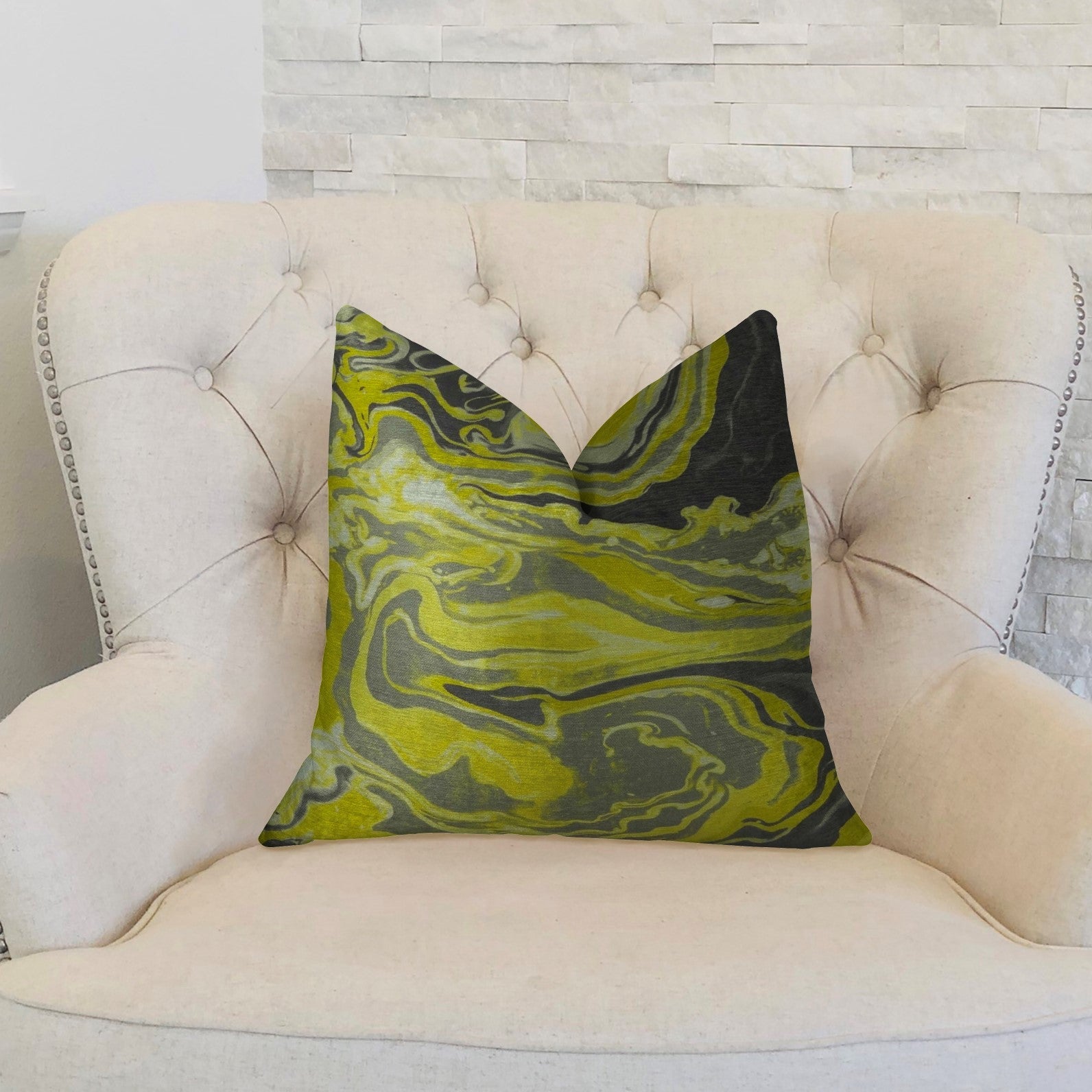 Marble Onyx Yellow Gray and Black Handmade Luxury Pillow-1