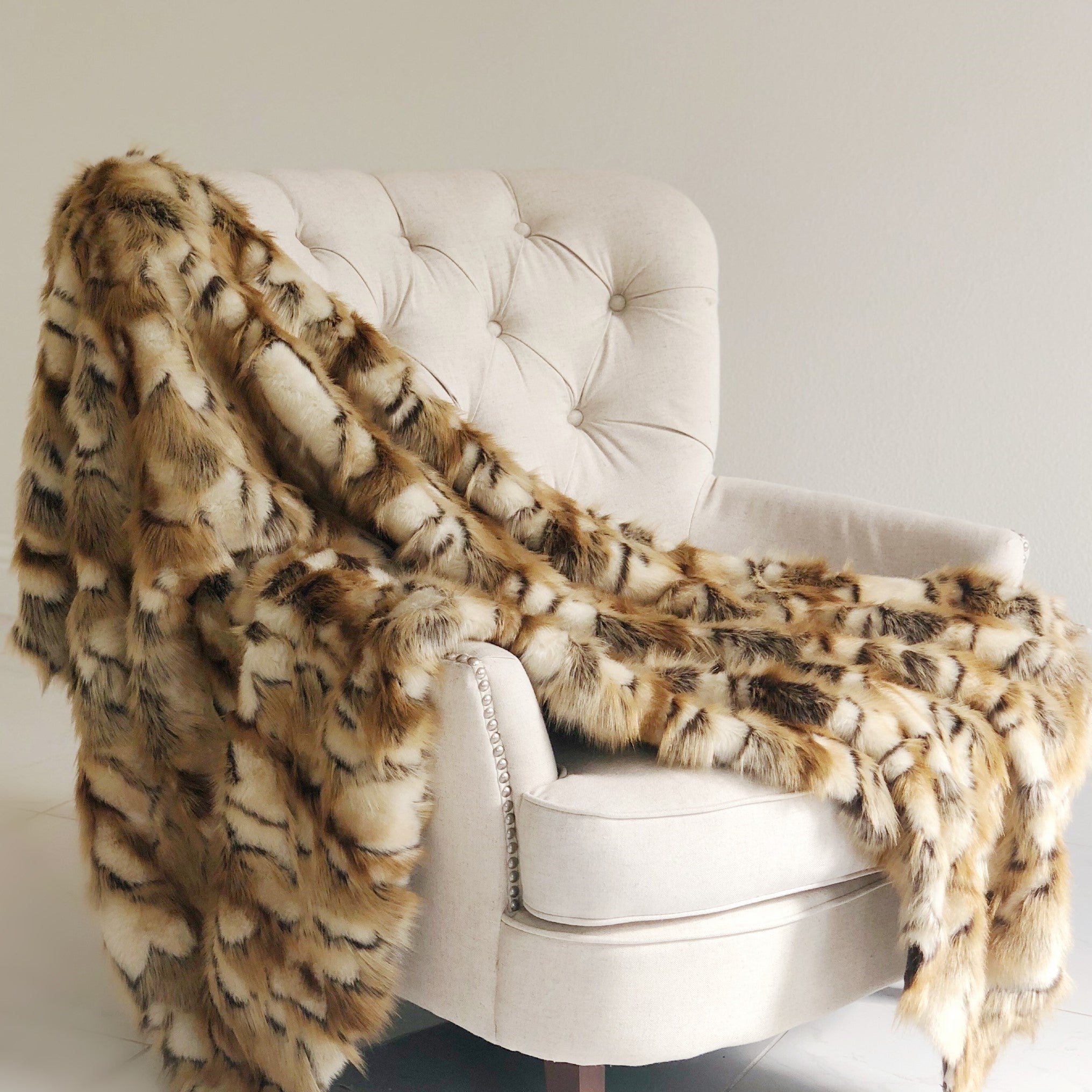 Brandy Gold and White Faux Fox Handmade Luxury Throw-1