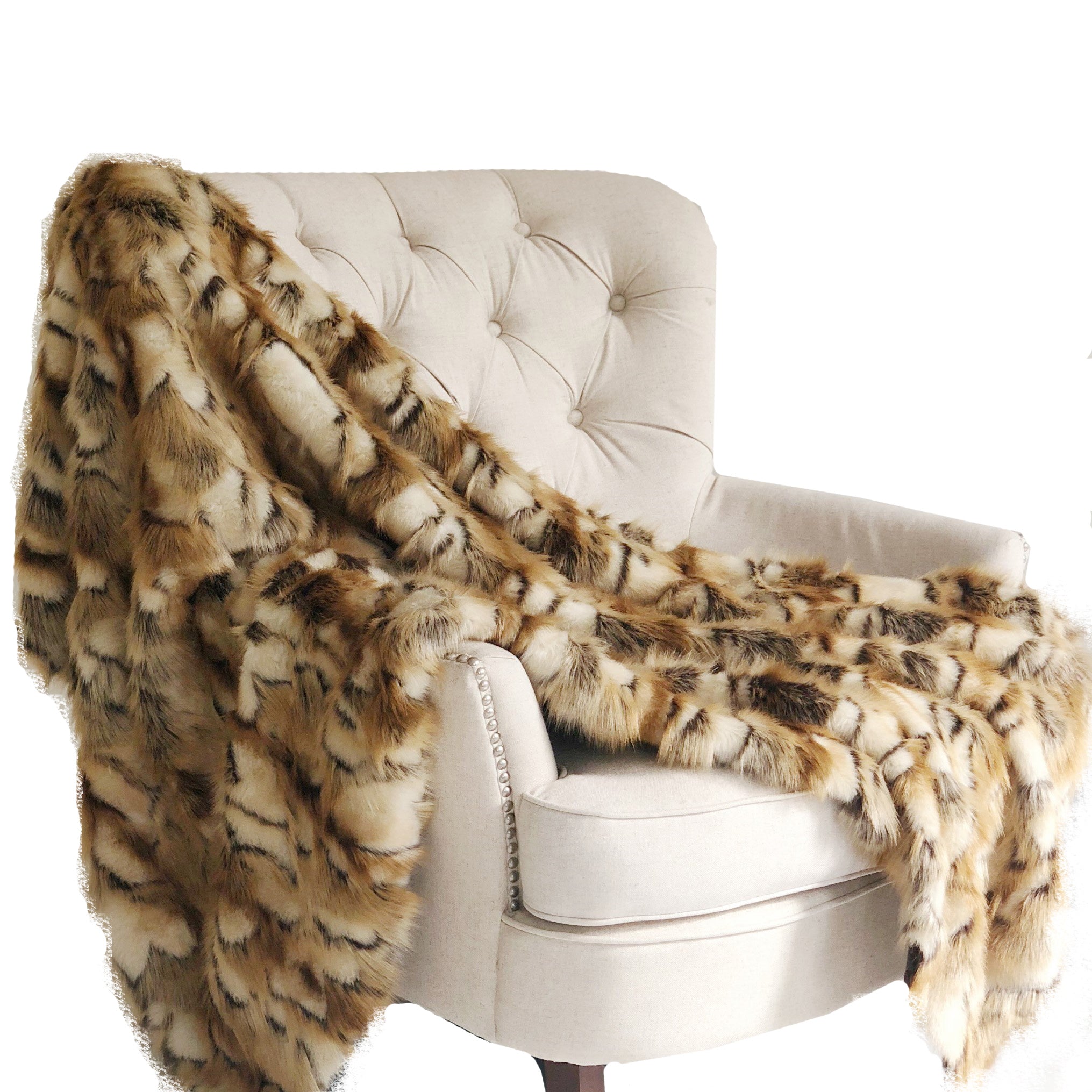 Brandy Gold and White Faux Fox Handmade Luxury Throw-0