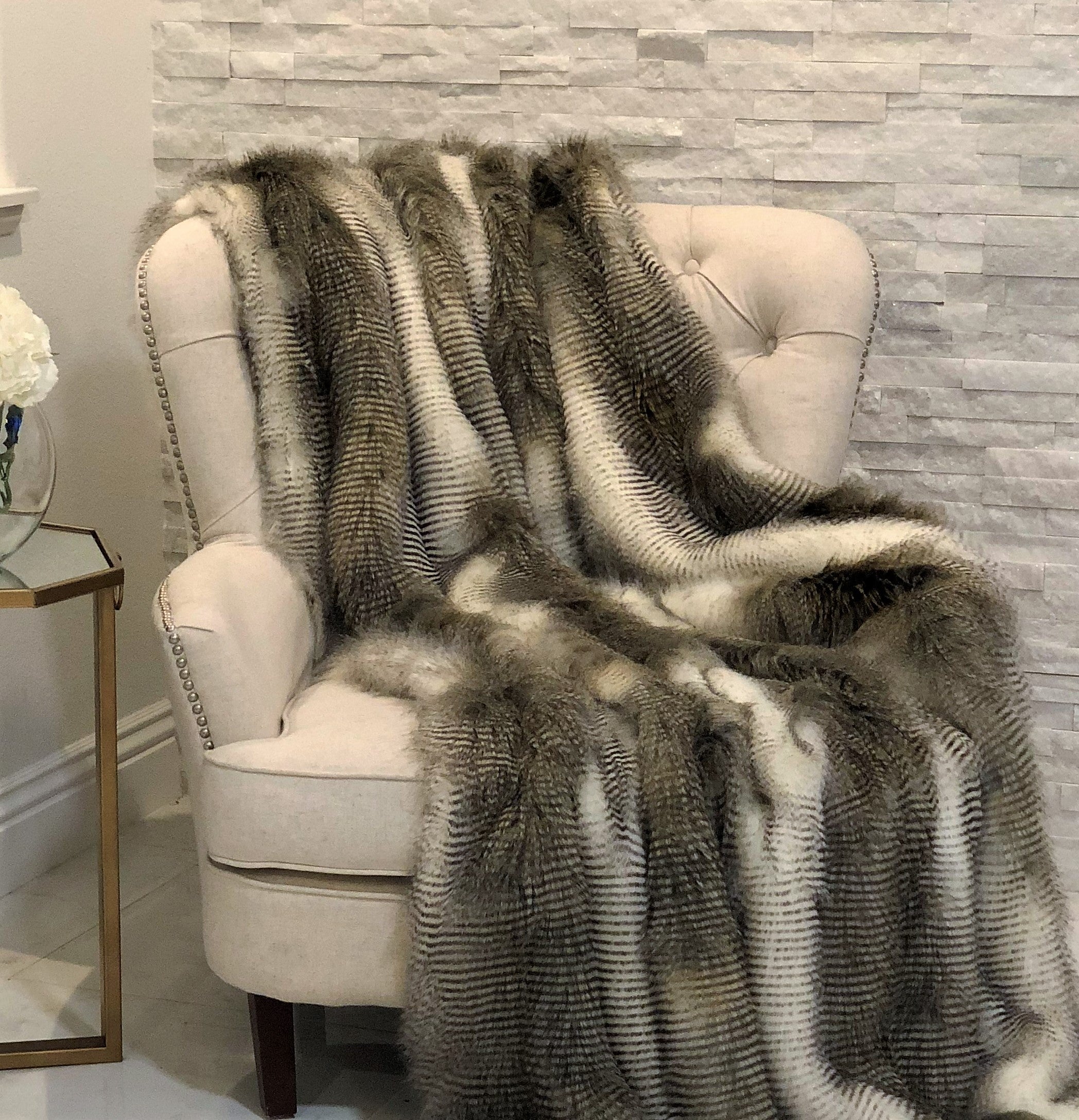 Alaskan Hawk Faux Fur Handmade Luxury Throw-2