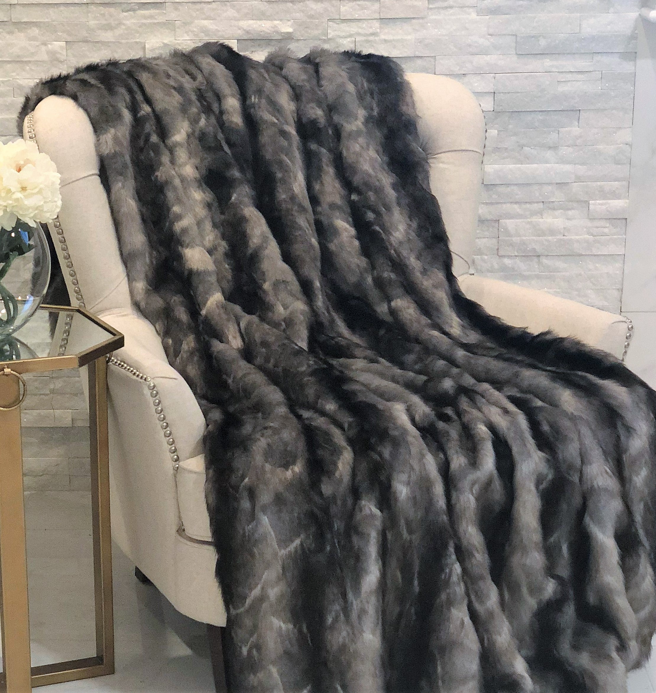 Brandy Grey Faux Fox Luxury Throw-1