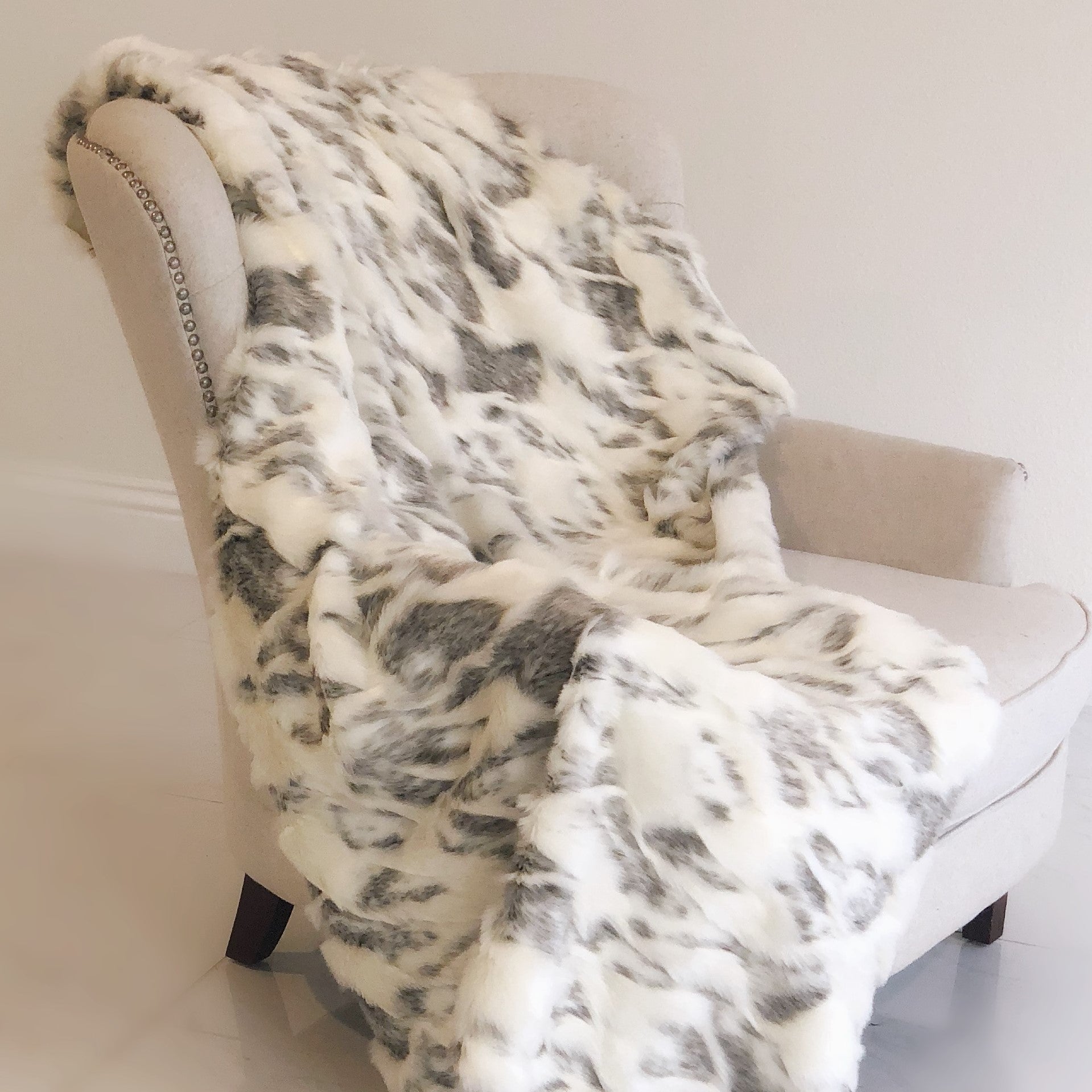 Ivory Rabbit Faux Fur Handmade Luxury Throw-1