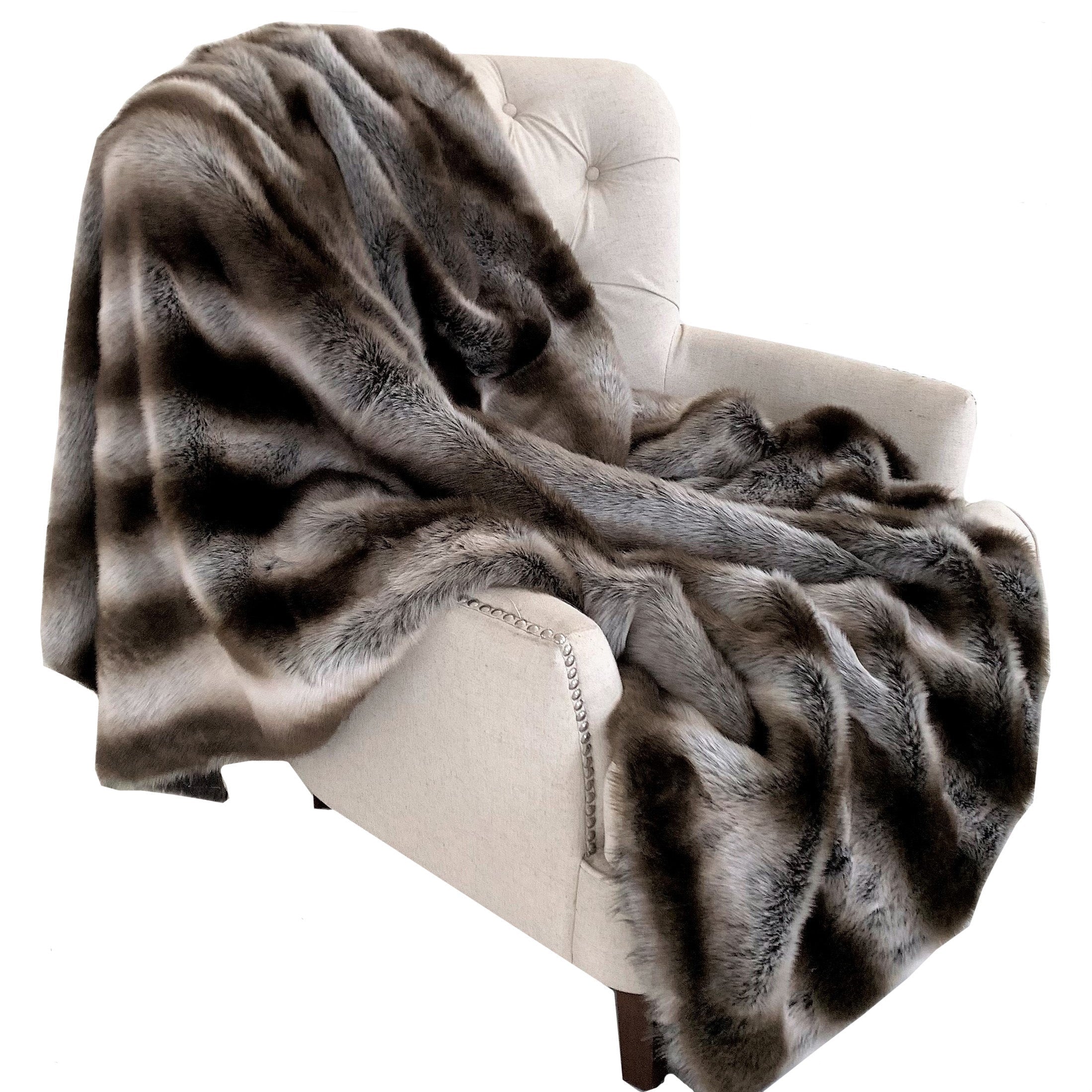 Fancy Gray Silver Chinchilla Faux Fur Handmade Luxury Throw-0