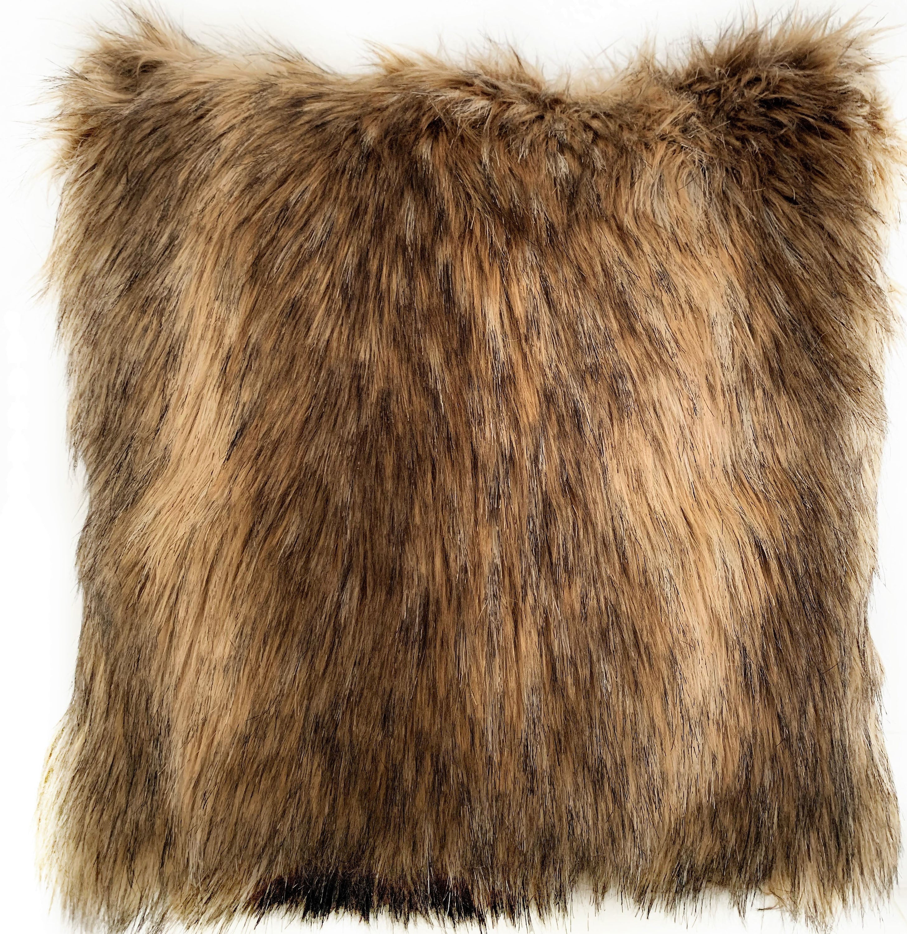 Plutus Light & Dark Brown Mountain Coyote Animal Faux Fur Luxury Throw Pillow-0