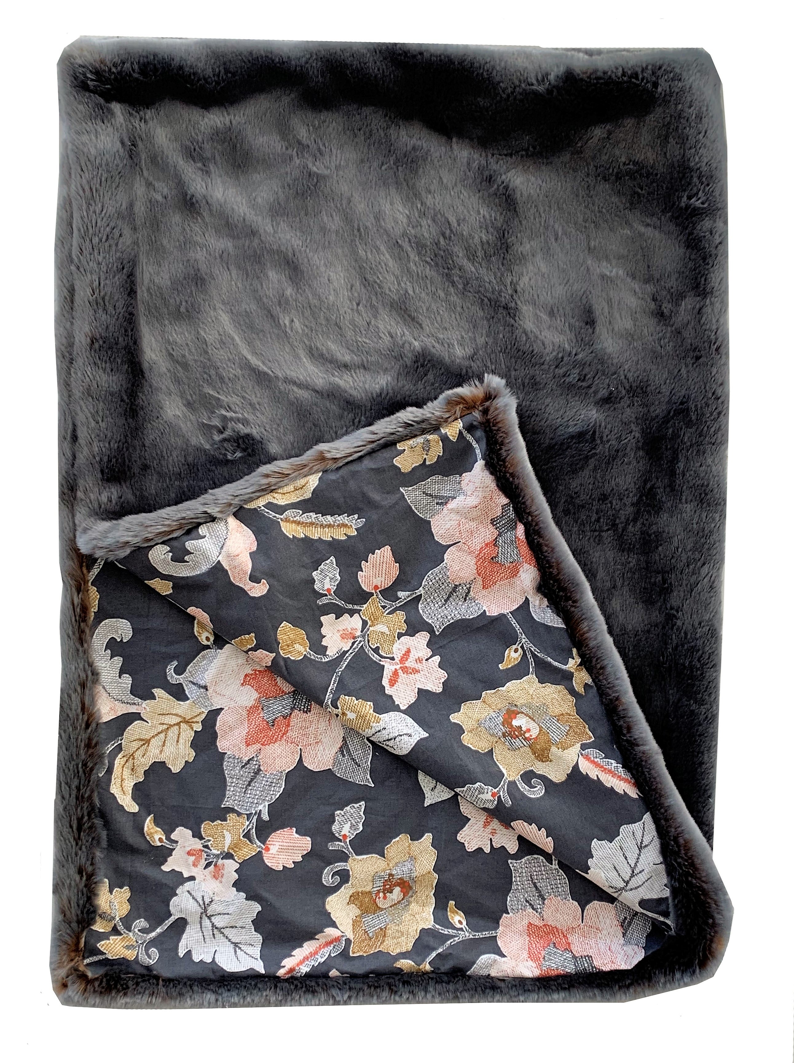 Two Tone Gray/Amber Handmade Luxury Throw with Floral Backing-0