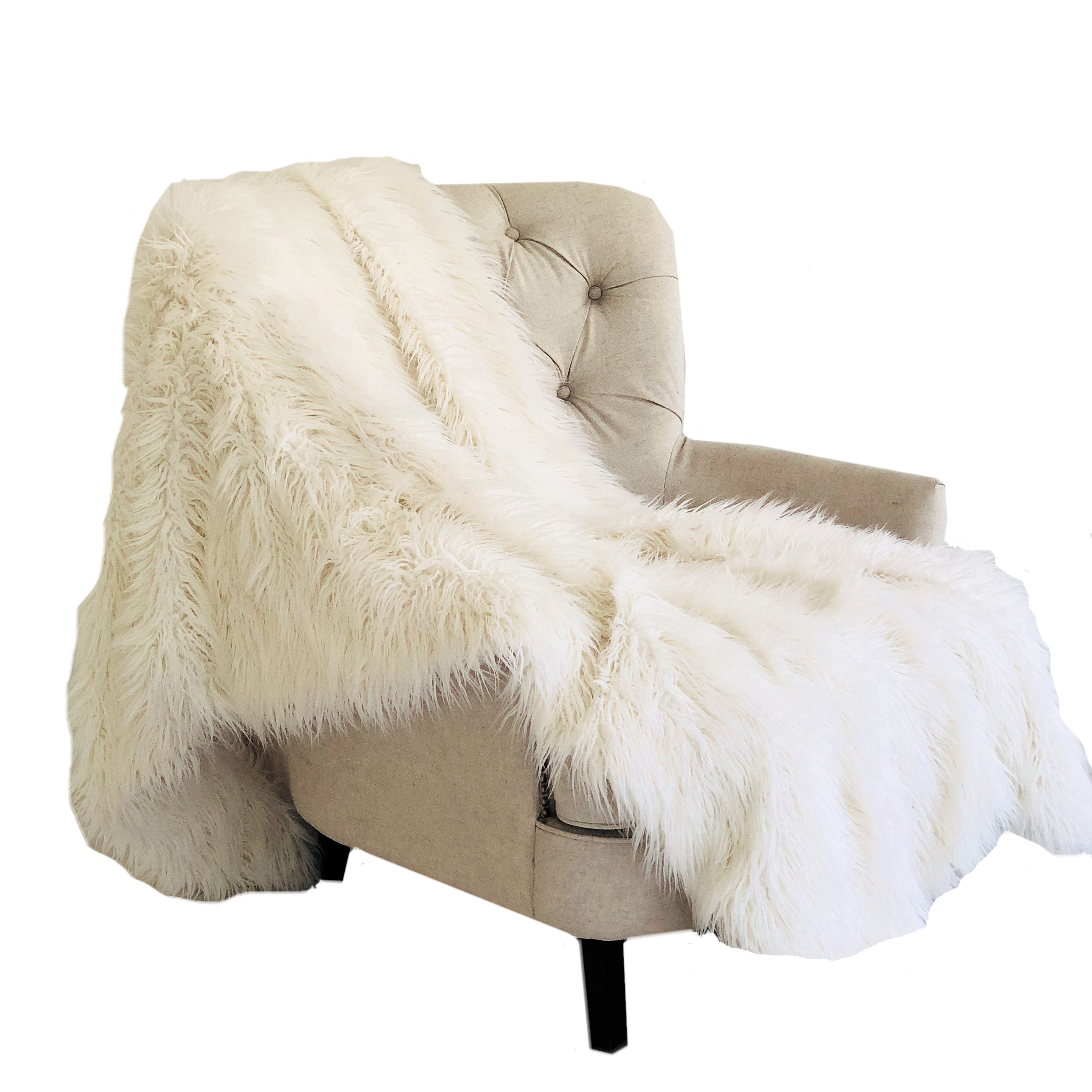 Off-White Mongolian Faux Fur Luxury Throw-0