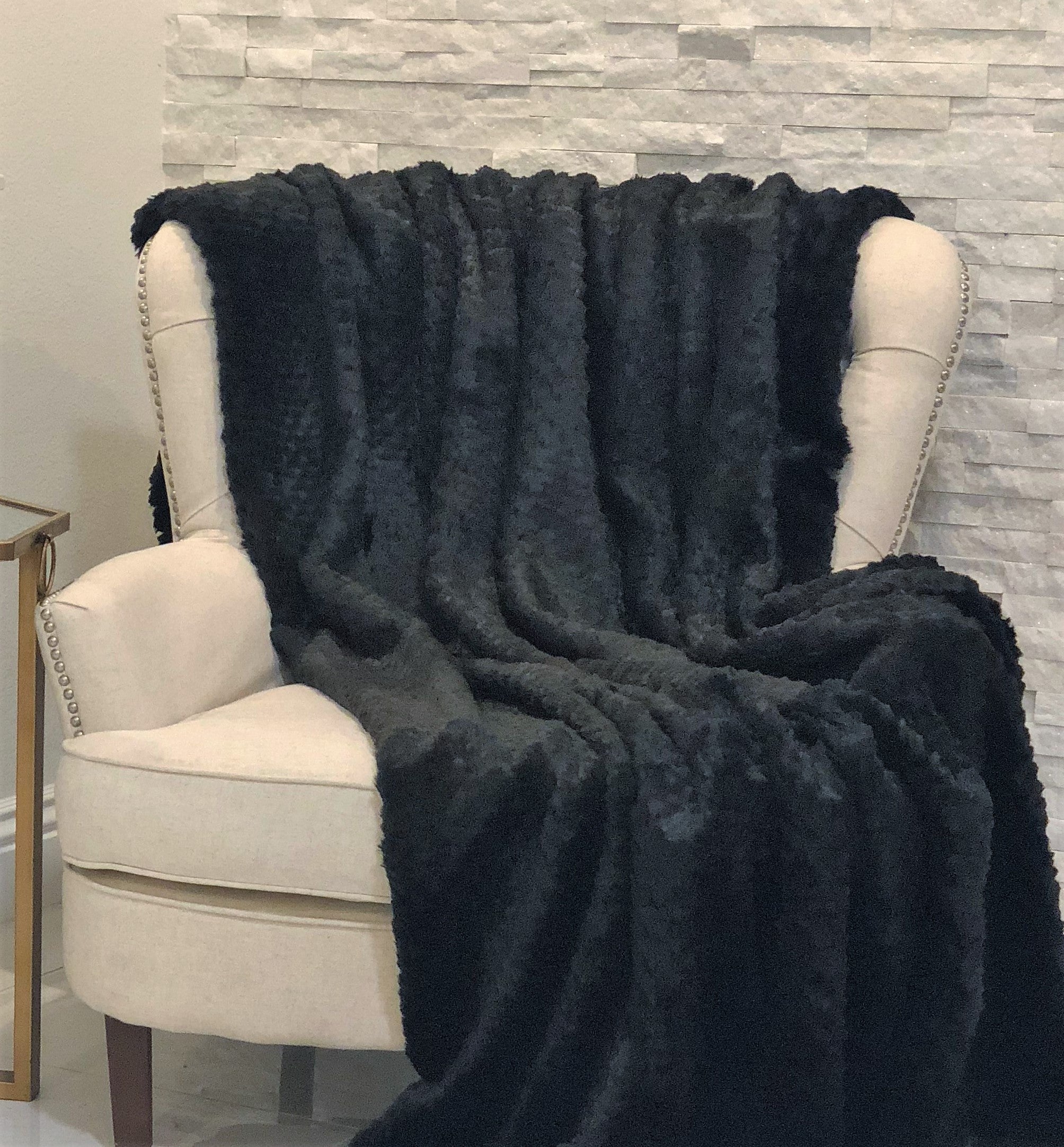 Black Mink Faux Fur Luxury Throw-1