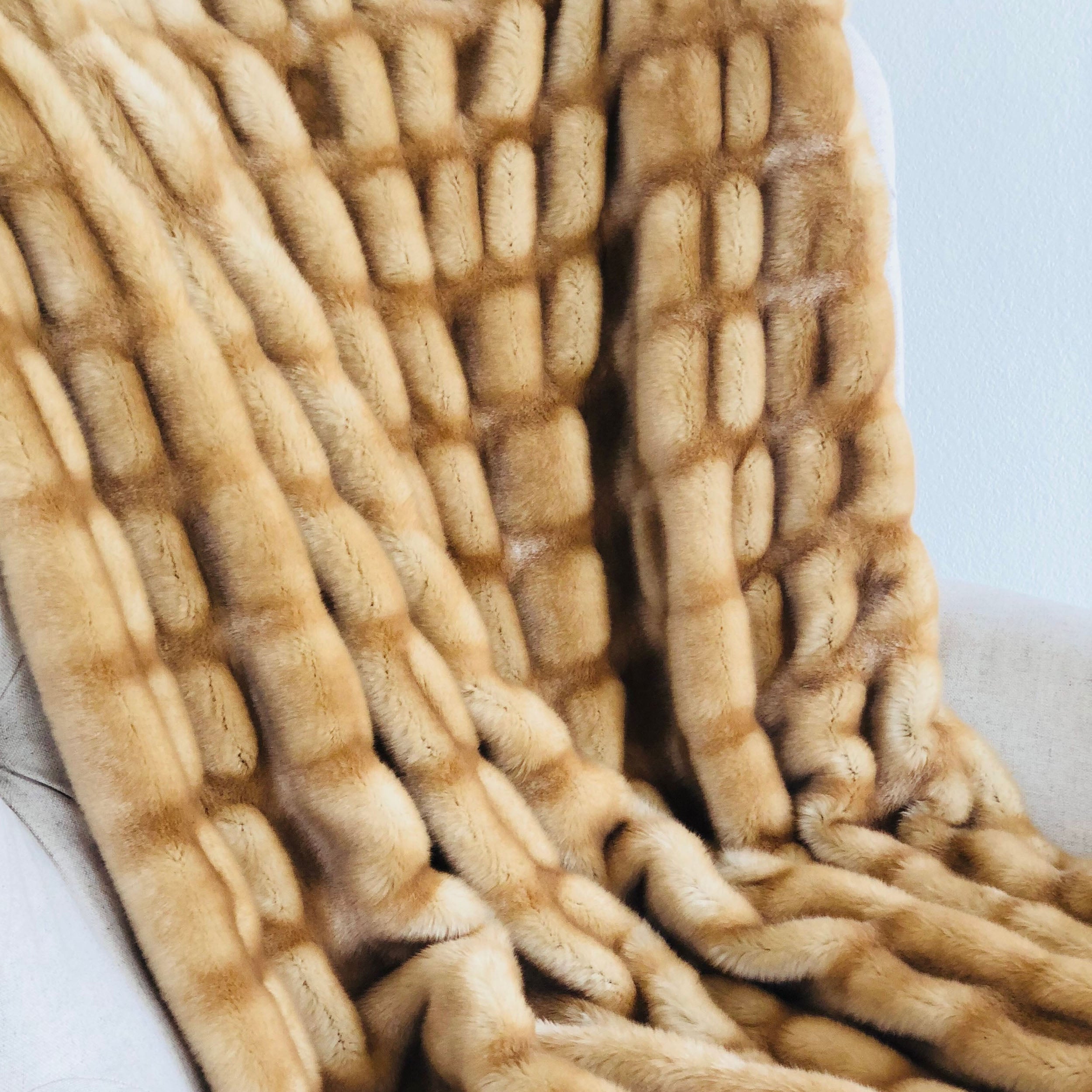 Beige Tissavel Mink Faux Fur Handmade Luxury Throw-2