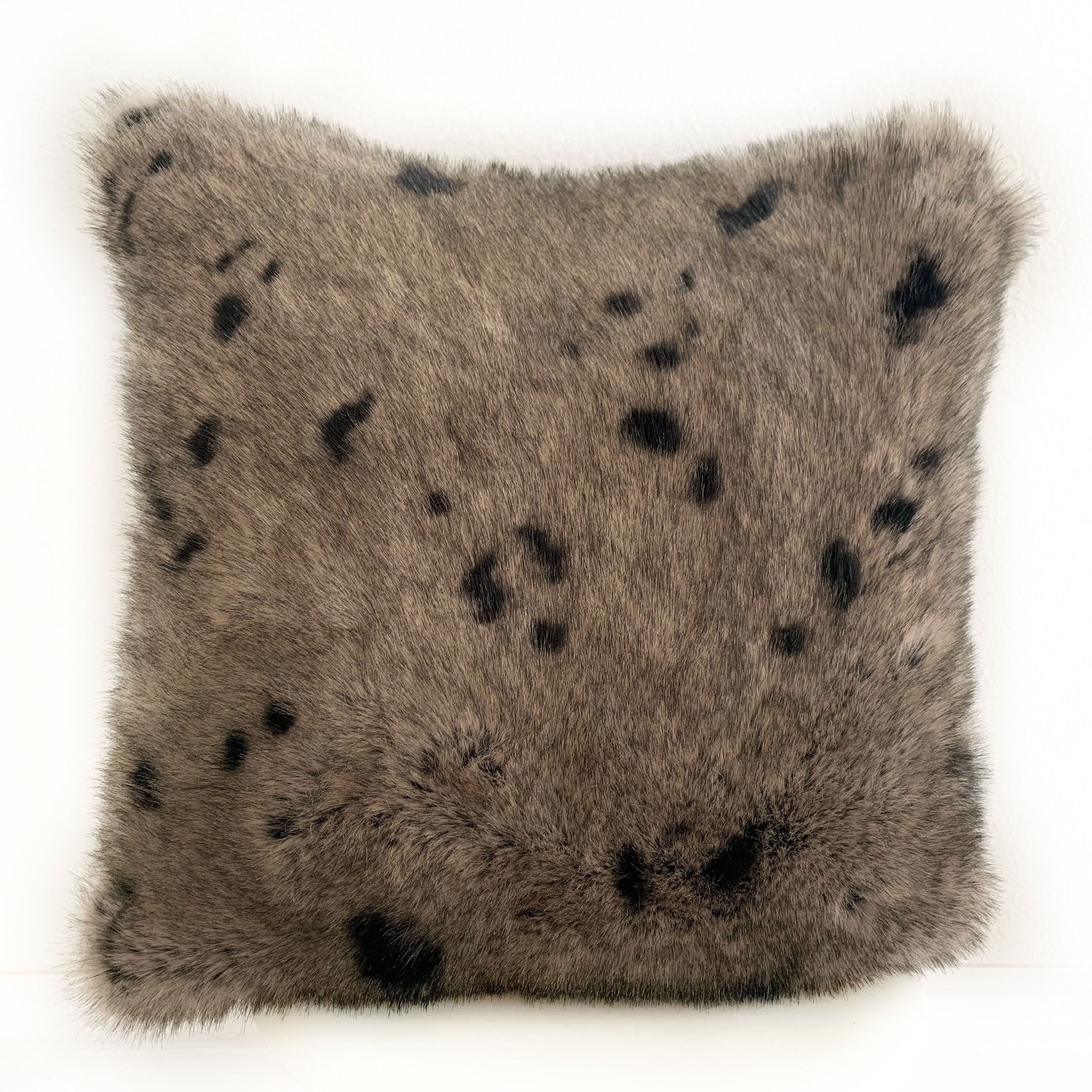 Plutus Gray Gunmetal Two Tone Animal Faux Fur Luxury Throw Pillow-0