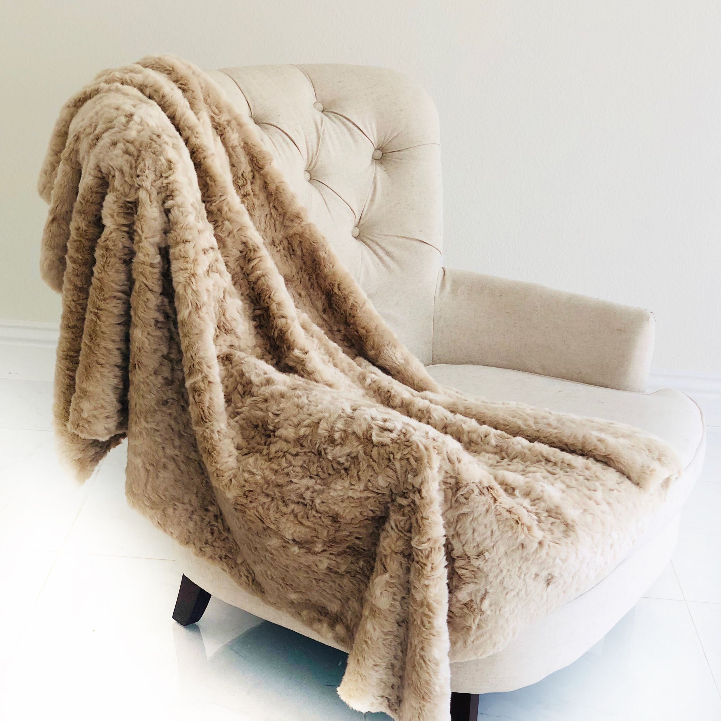 Champagne Persian Chilla Faux Fur Handmade Luxury Throw-1