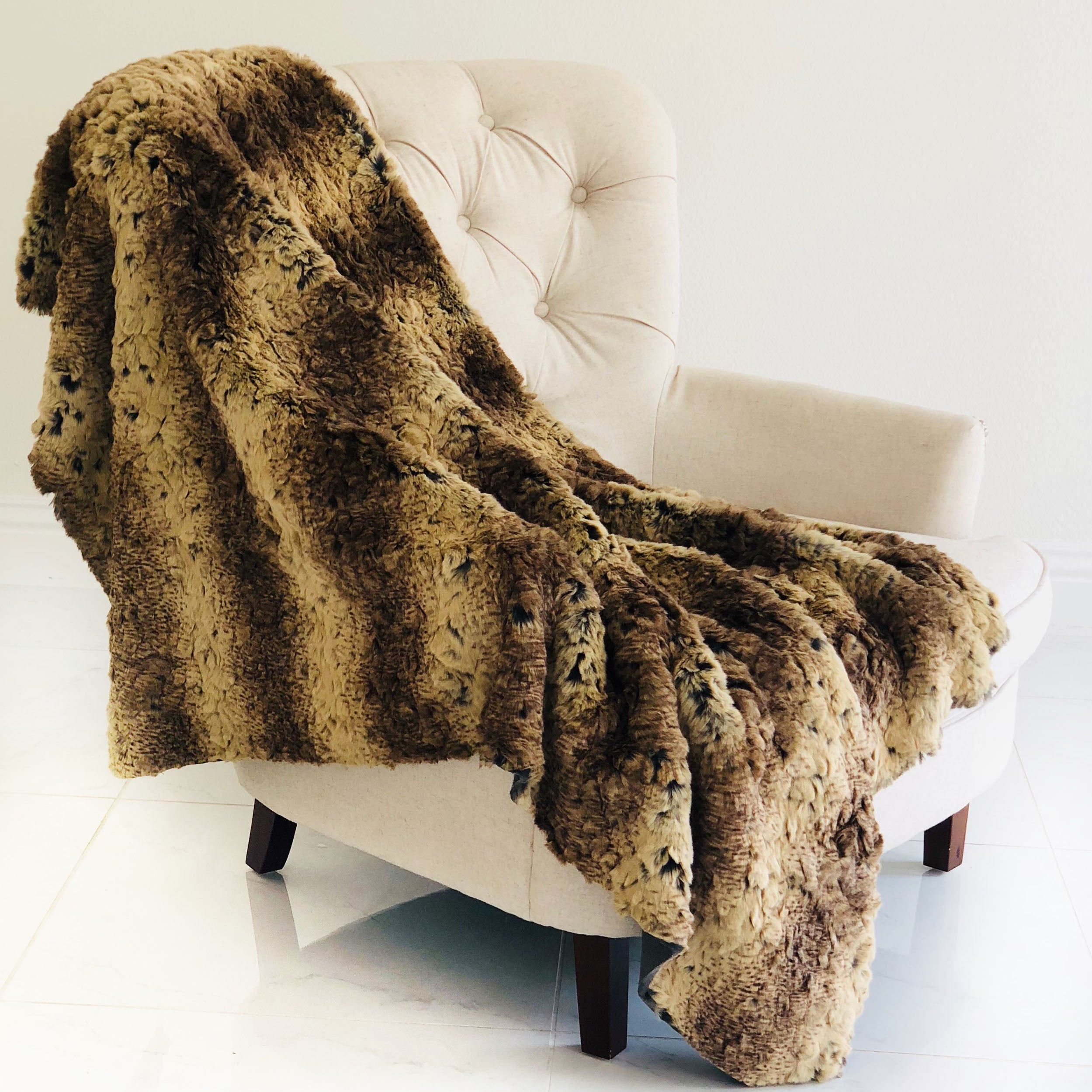 Beige and Brown Chinchilla Faux Fur Luxury Throw-1