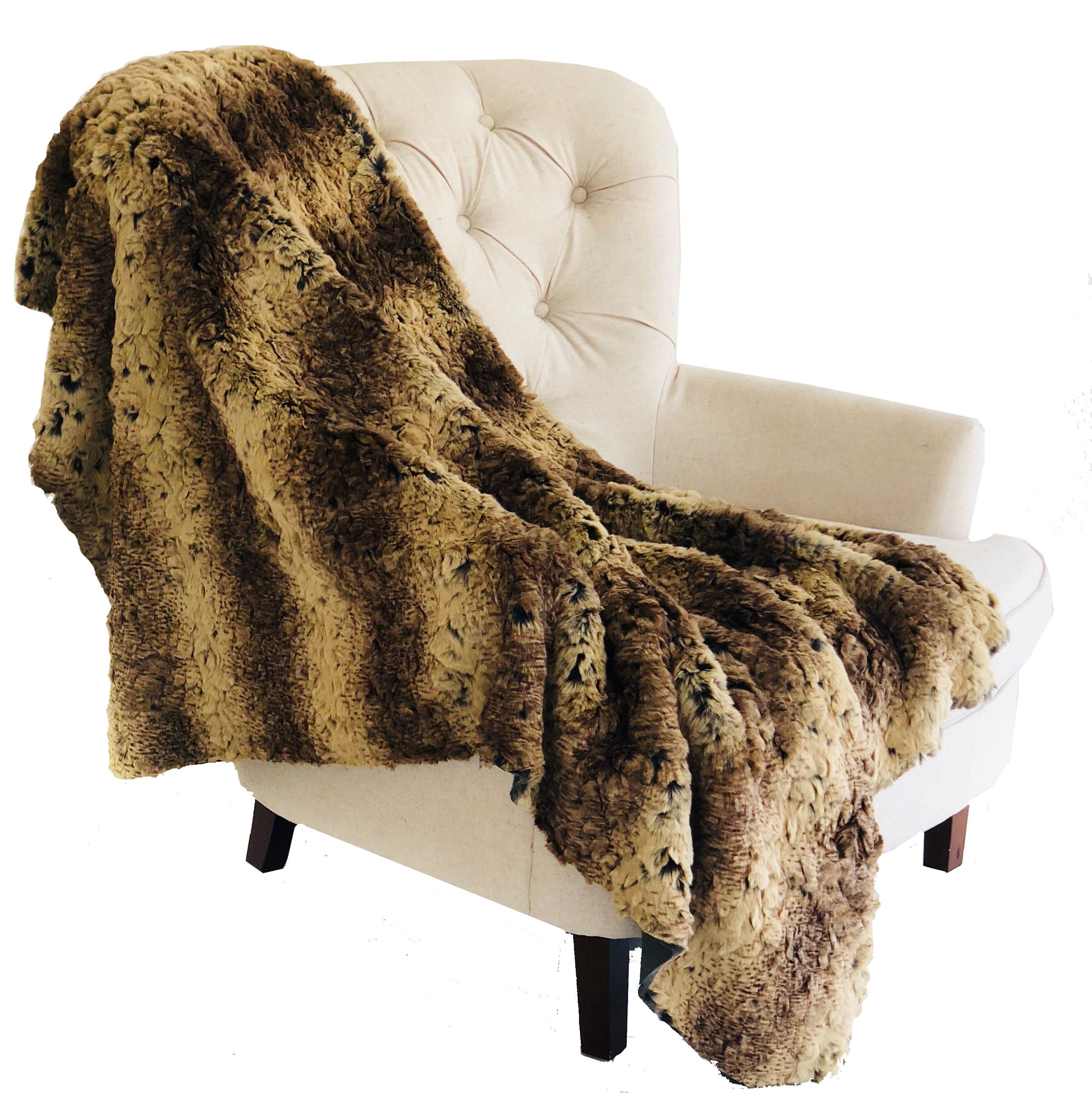 Beige and Brown Chinchilla Faux Fur Luxury Throw-0