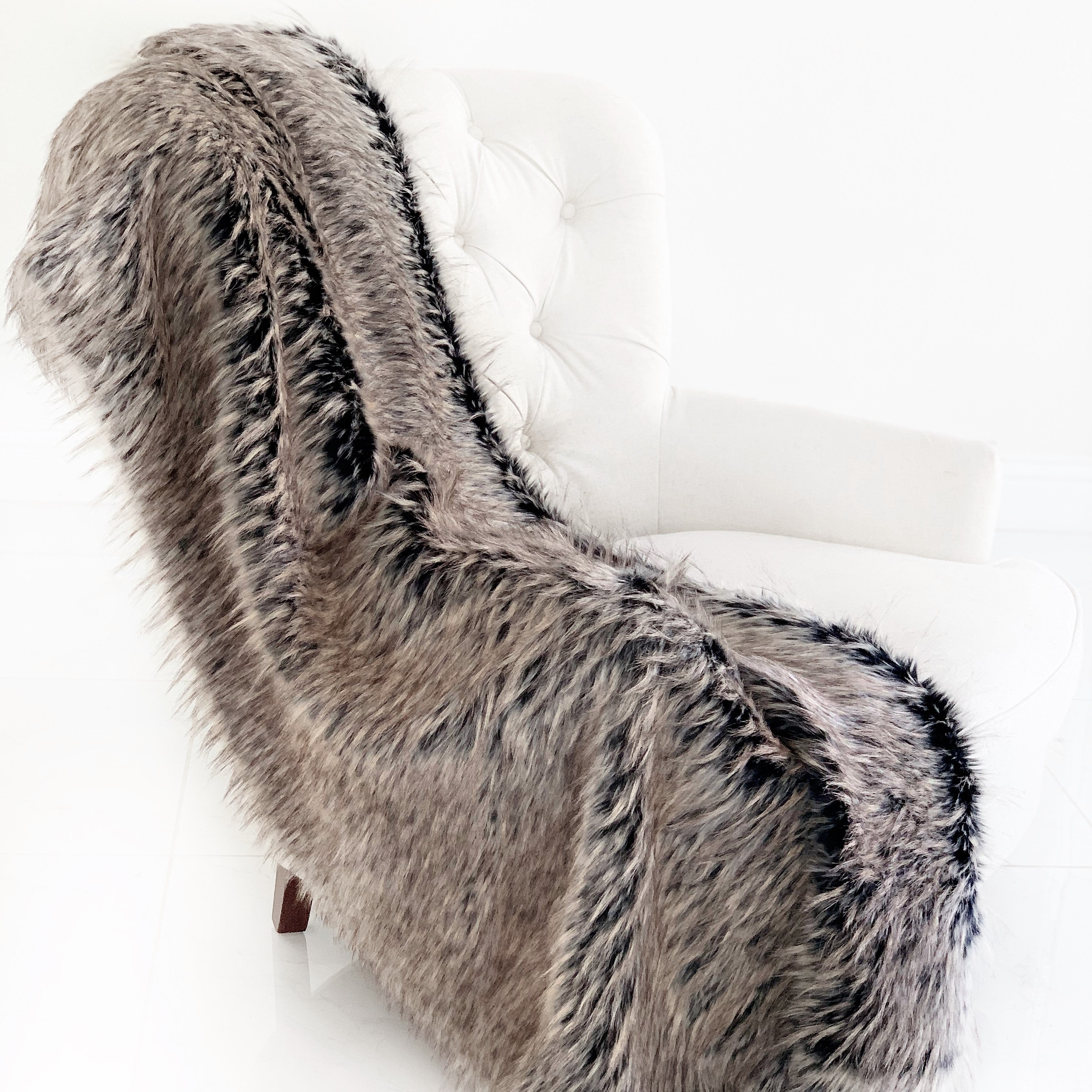 Foxy Brown Gray Plush Handmade Luxury Faux Fur Throw-1