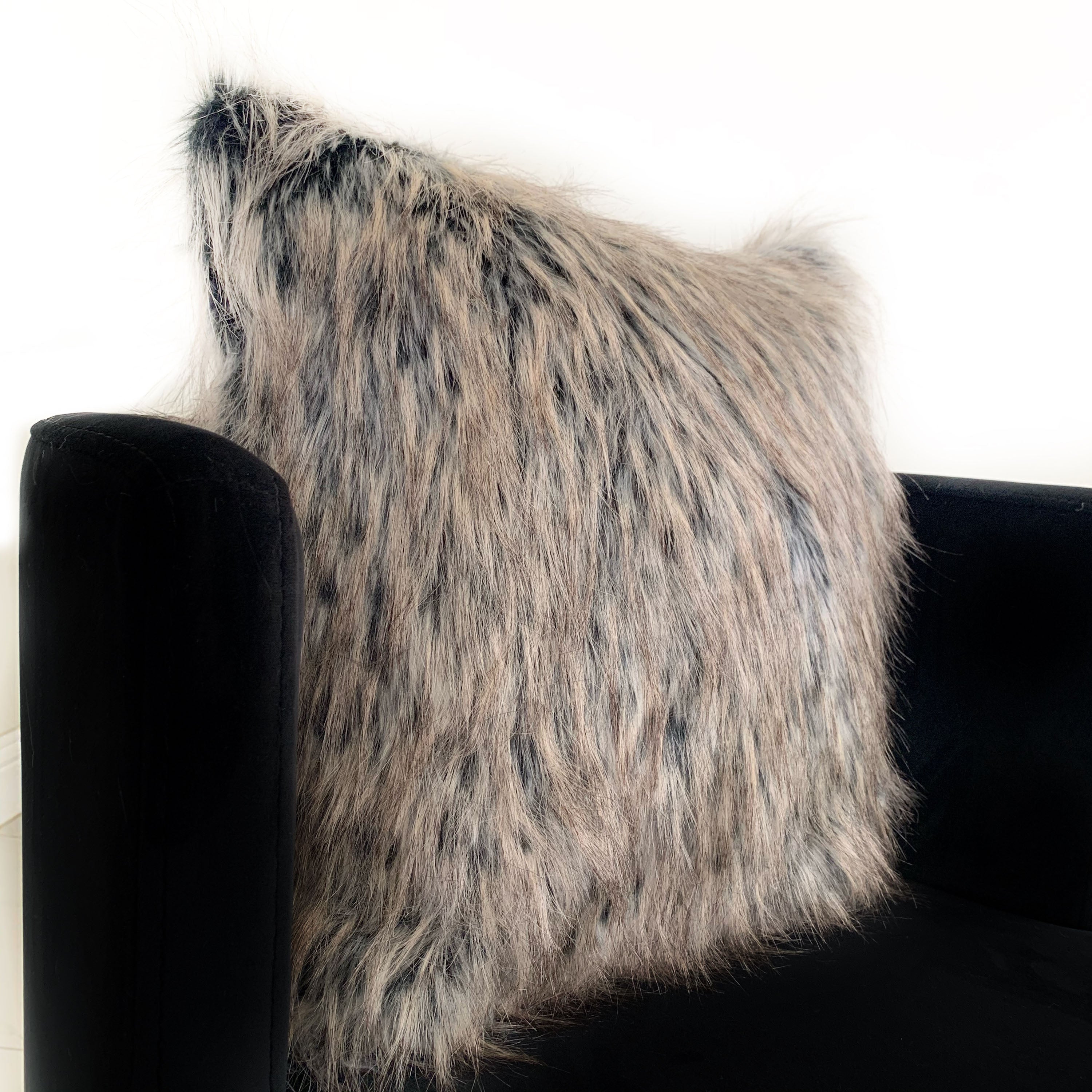 Plutus Gray Foxy Brown Gray Animal Faux Fur Luxury Throw Pillow-2