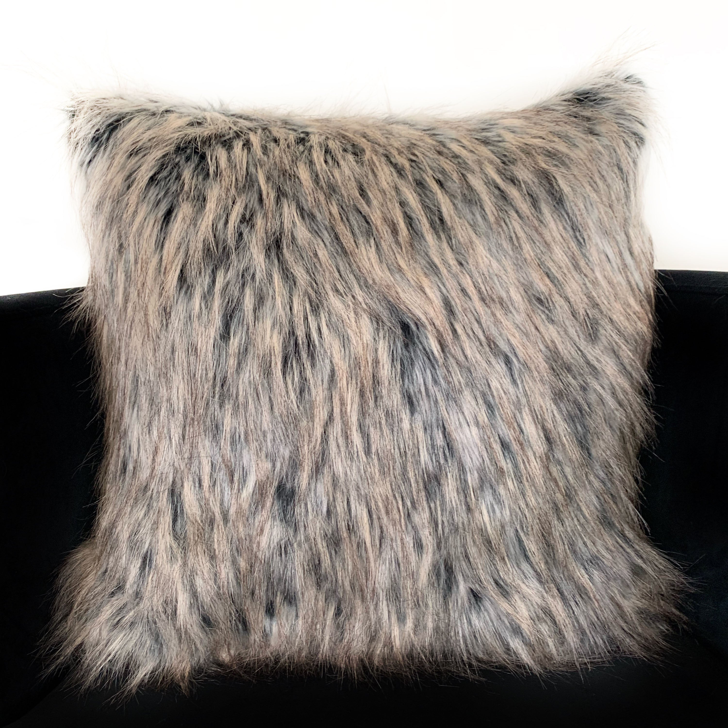 Plutus Gray Foxy Brown Gray Animal Faux Fur Luxury Throw Pillow-1