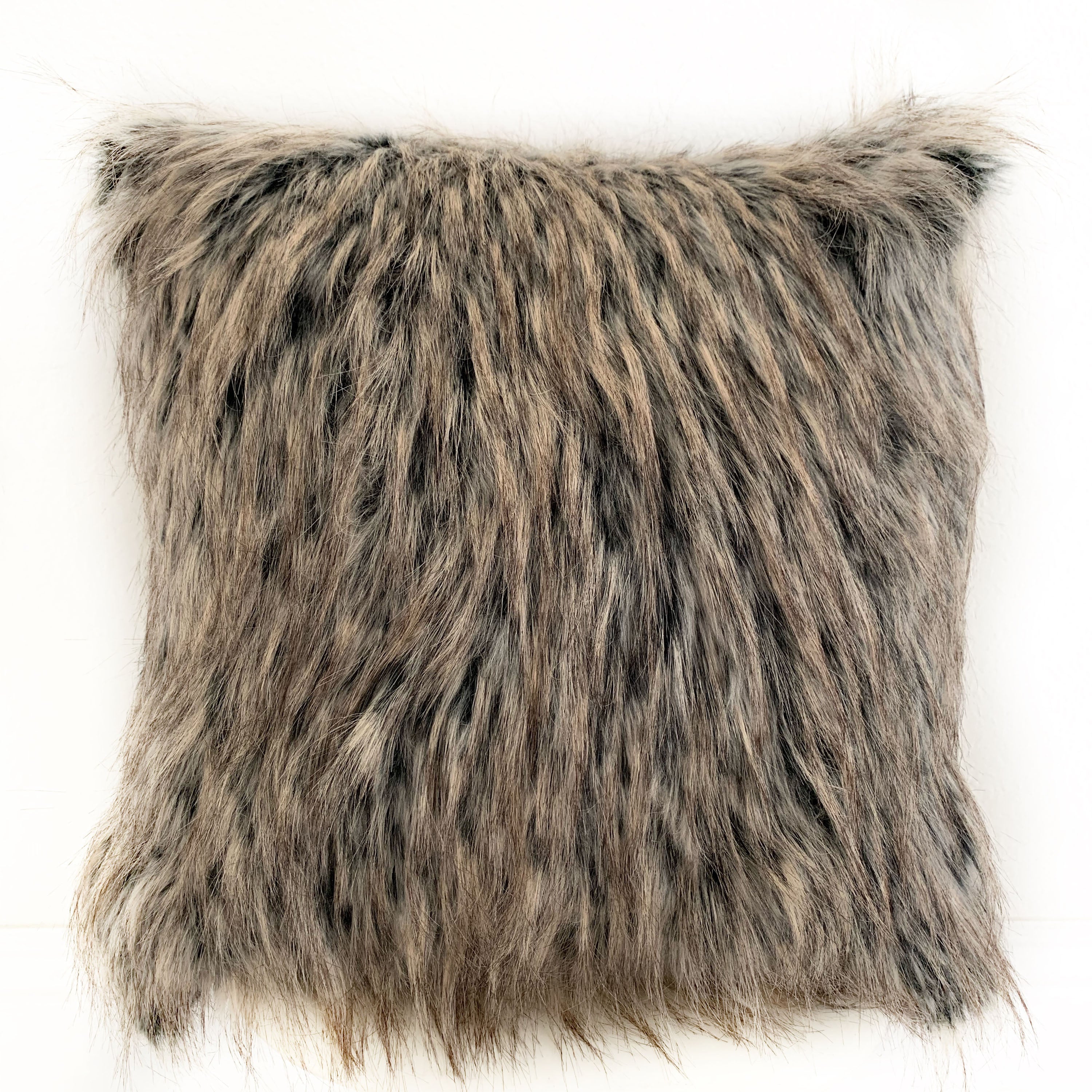 Plutus Gray Foxy Brown Gray Animal Faux Fur Luxury Throw Pillow-0