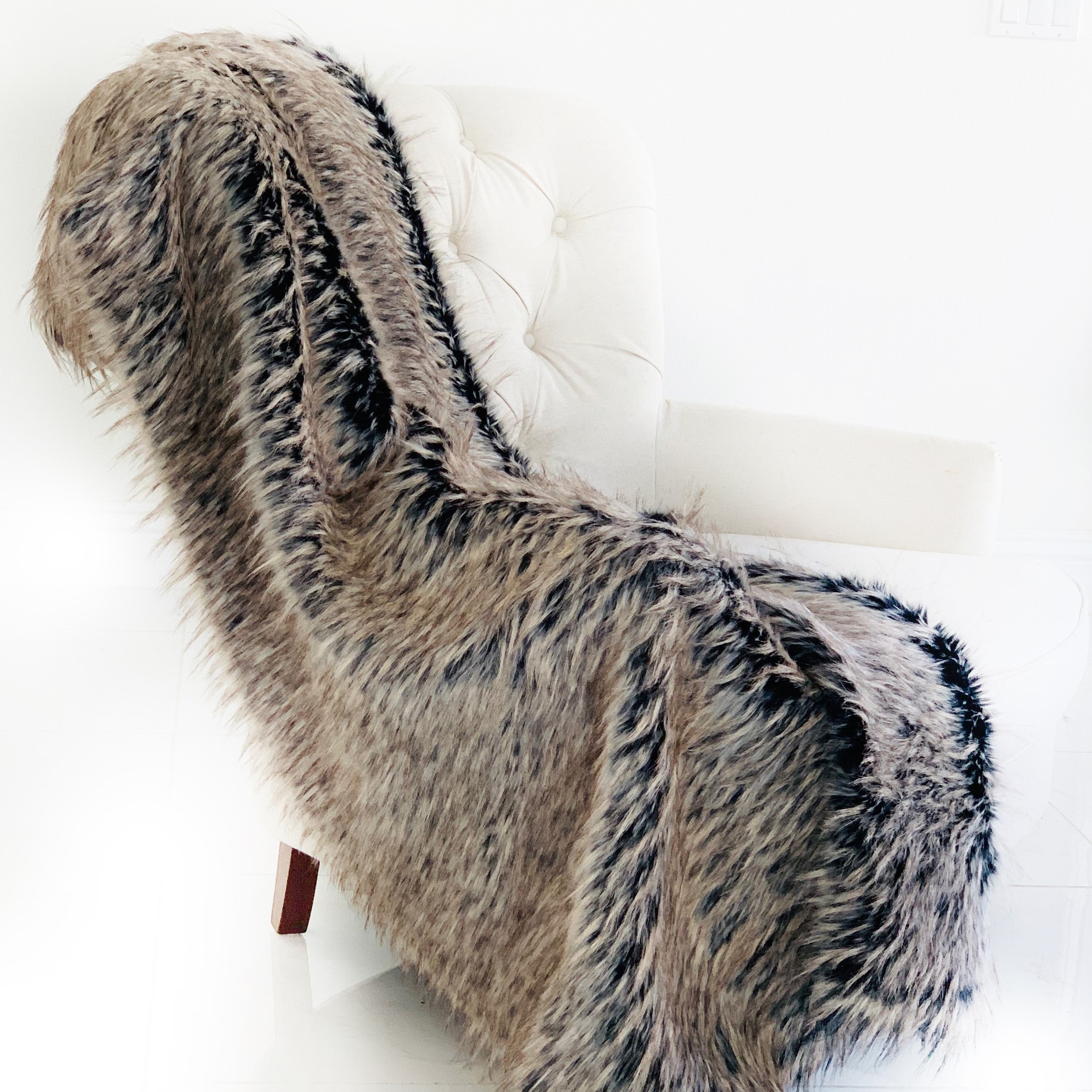 Foxy Brown Gray Plush Handmade Luxury Faux Fur Throw-0