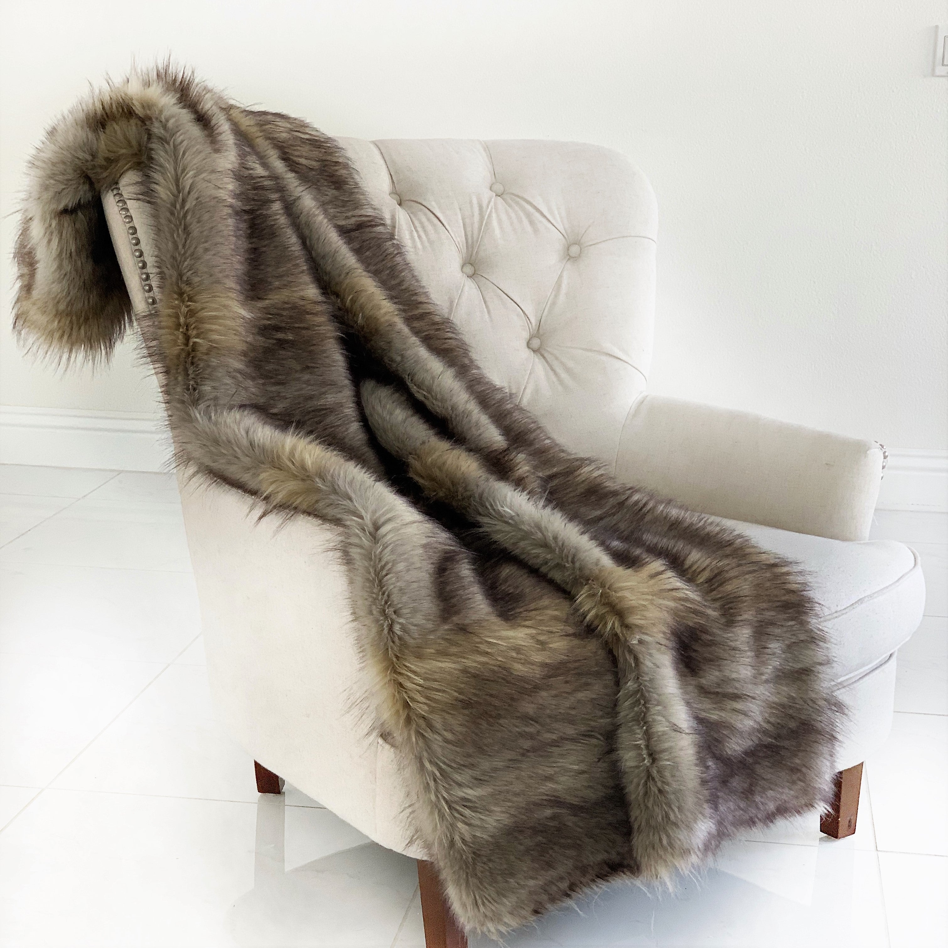 Gray Wolverine Pelage Plush Handmade Luxury Faux Fur Throw-1