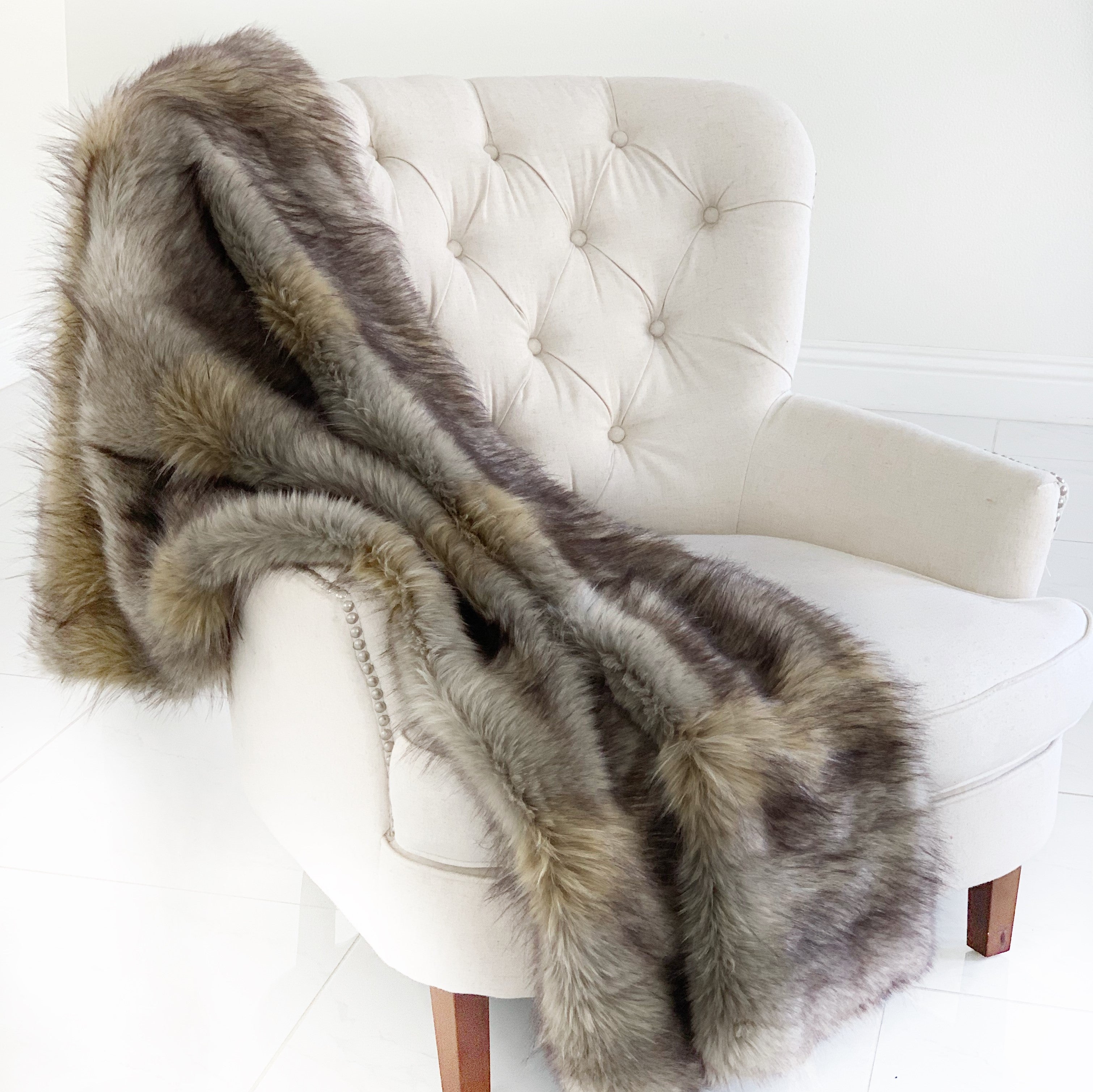 Gray Wolverine Pelage Plush Handmade Luxury Faux Fur Throw-0