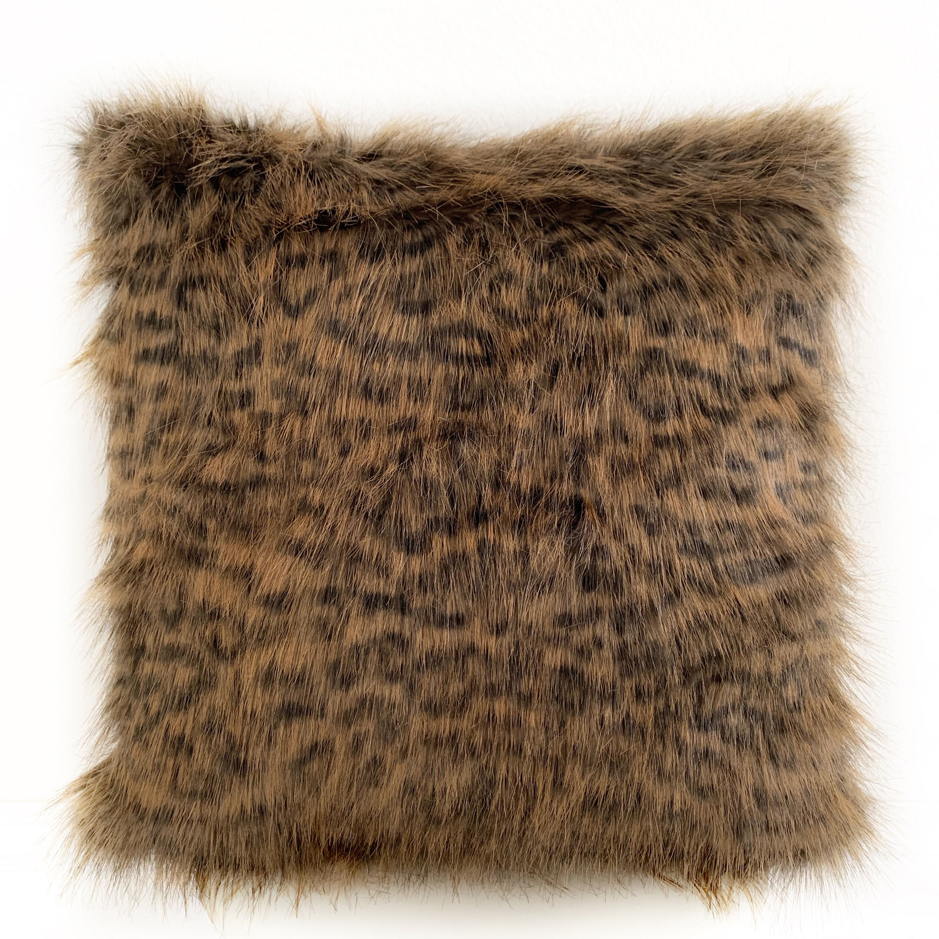 Plutus Brown Tawny WildCat Animal Faux Fur Luxury Throw Pillow-0