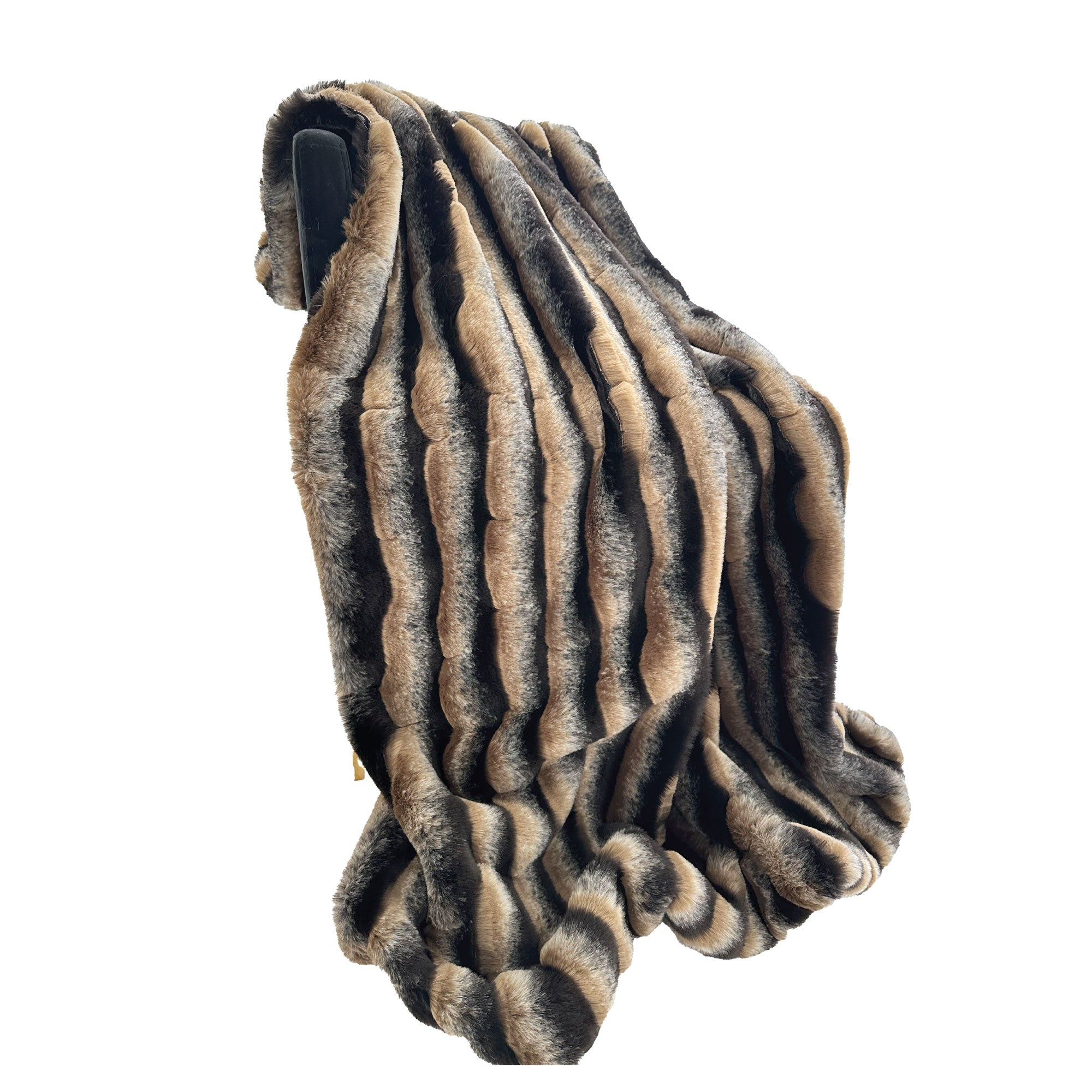 Taupe and Black Wild Wolf Plush Handmade Luxury Faux Fur Throw-3