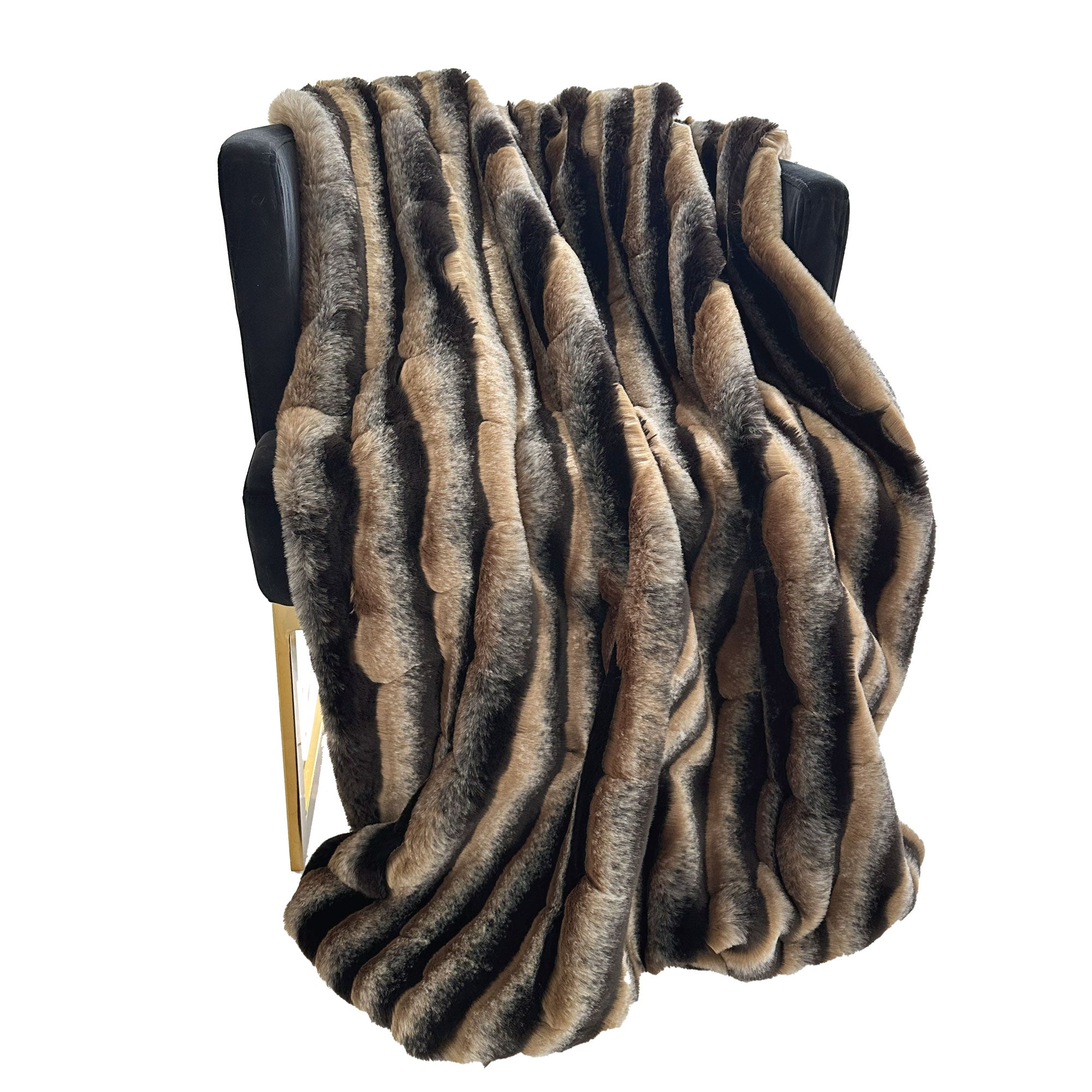 Taupe and Black Wild Wolf Plush Handmade Luxury Faux Fur Throw-0