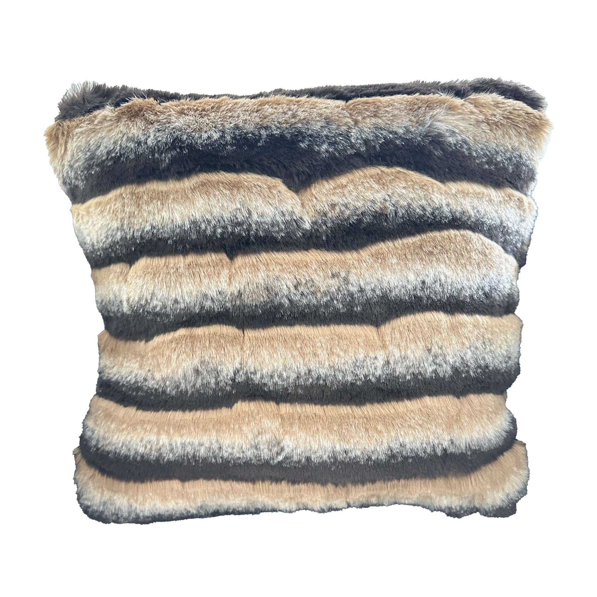 Plutus Taupe, Black Wild Wolf Animal Faux Fur Luxury Throw Pillow-0