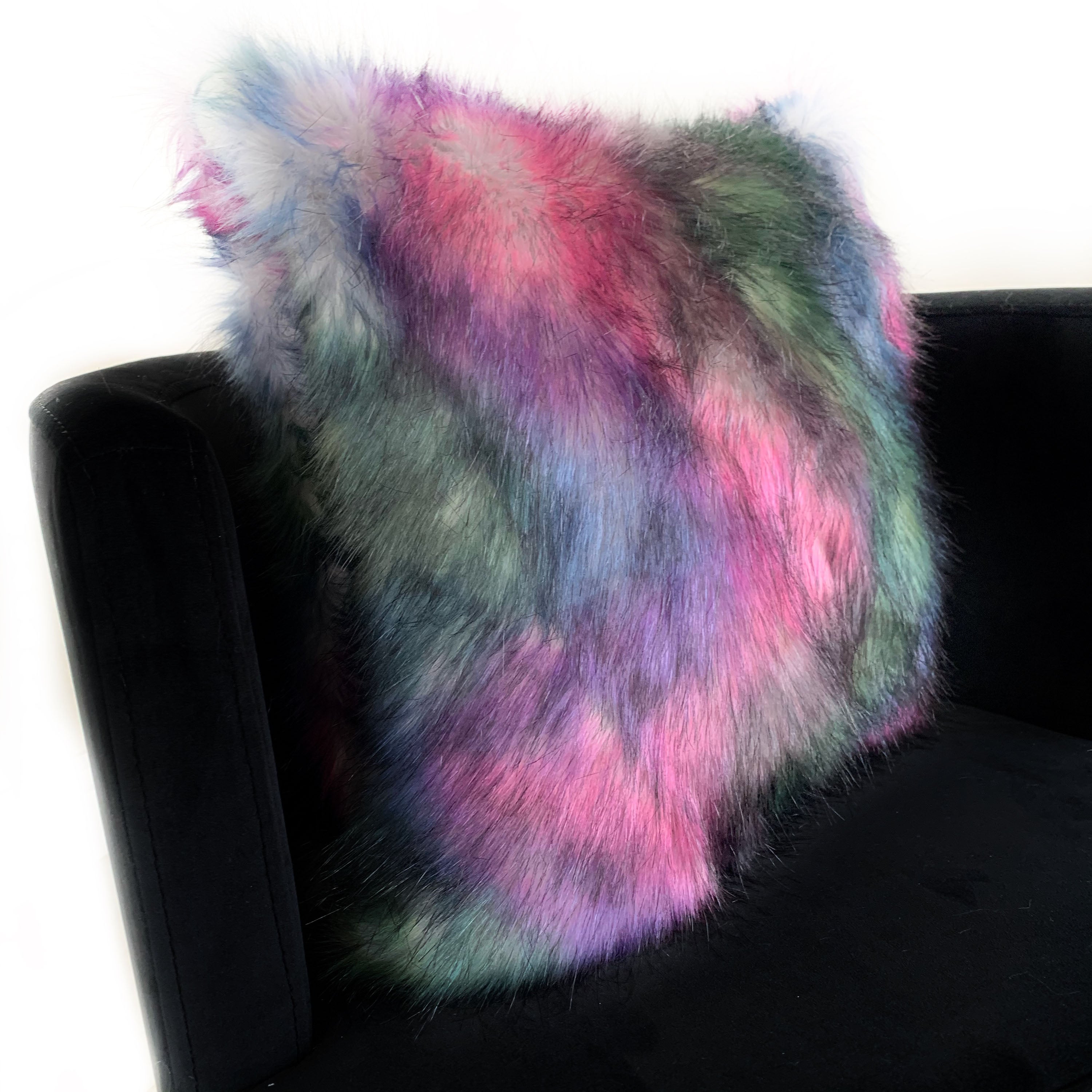 Plutus Green, Purple, Blue Northern Lights Animal Faux Fur Luxury Throw Pillow-2