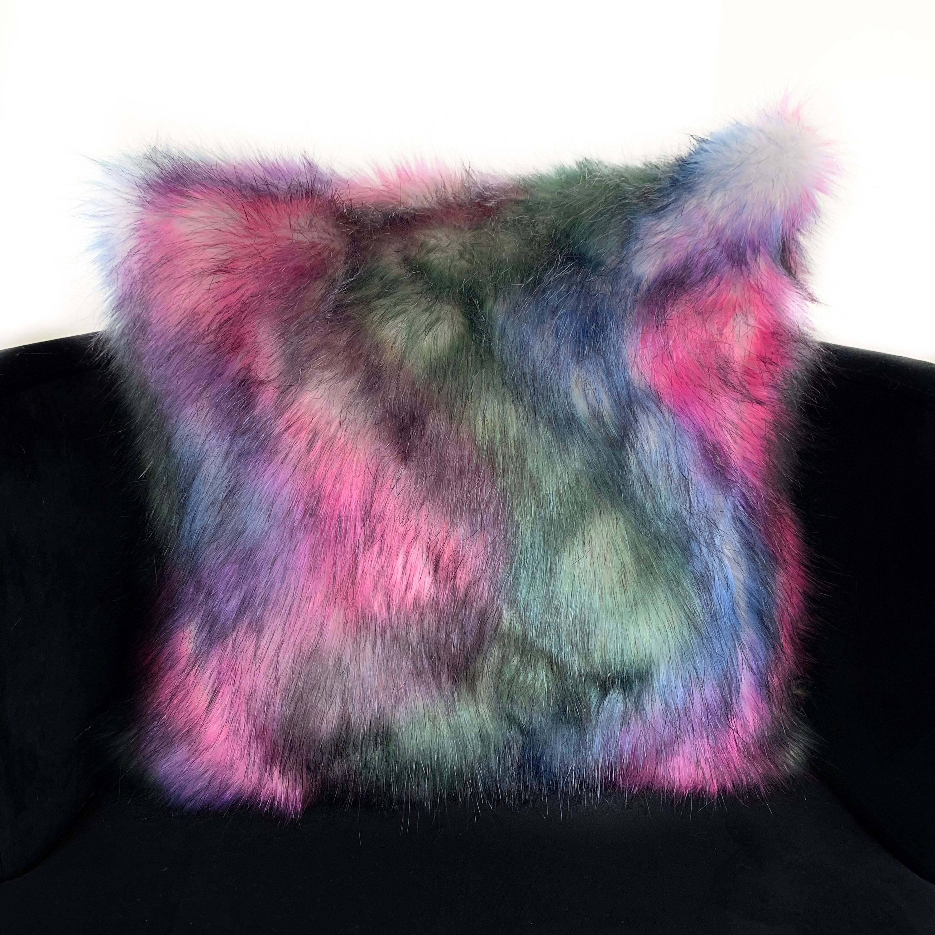 Plutus Green, Purple, Blue Northern Lights Animal Faux Fur Luxury Throw Pillow-1