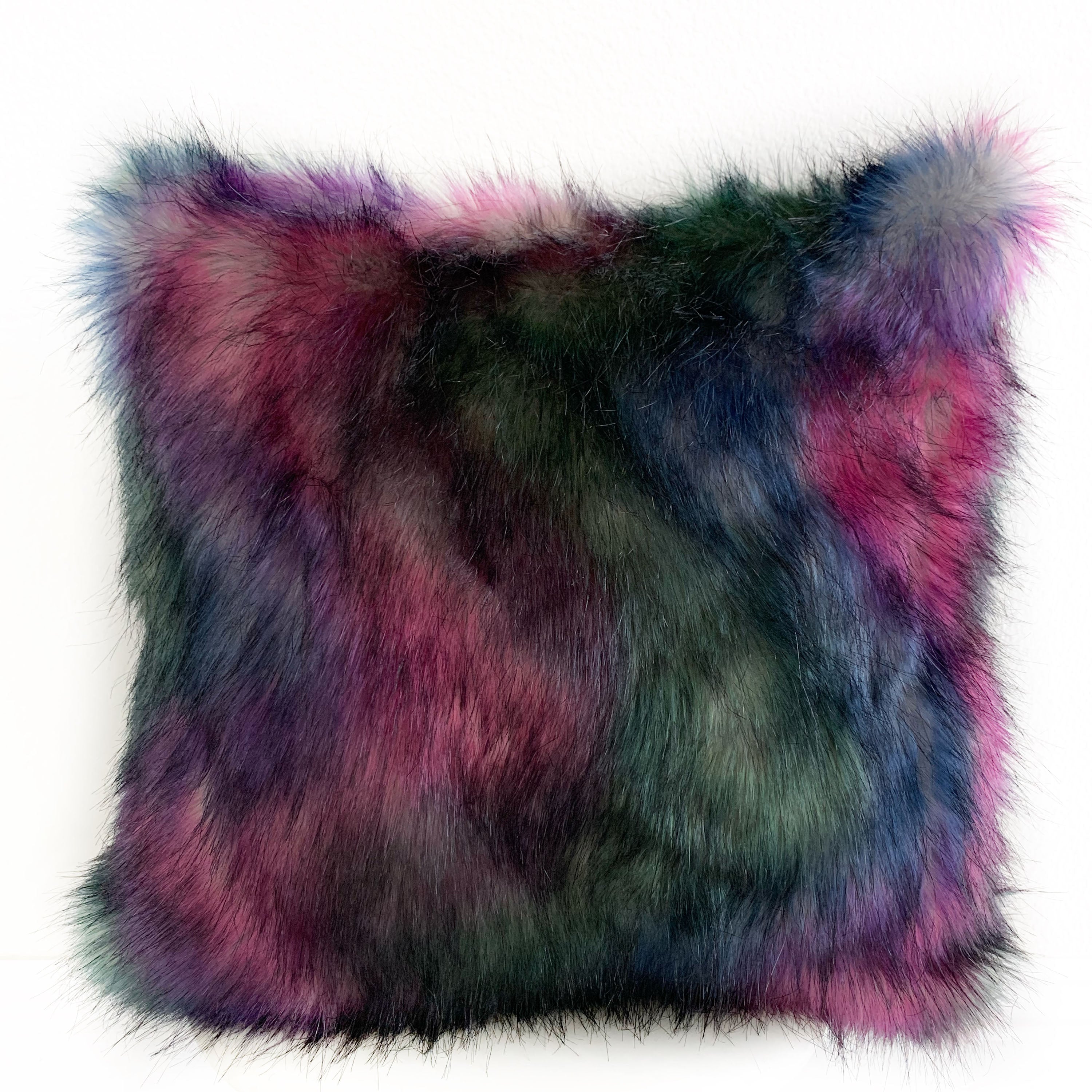 Plutus Green, Purple, Blue Northern Lights Animal Faux Fur Luxury Throw Pillow-0