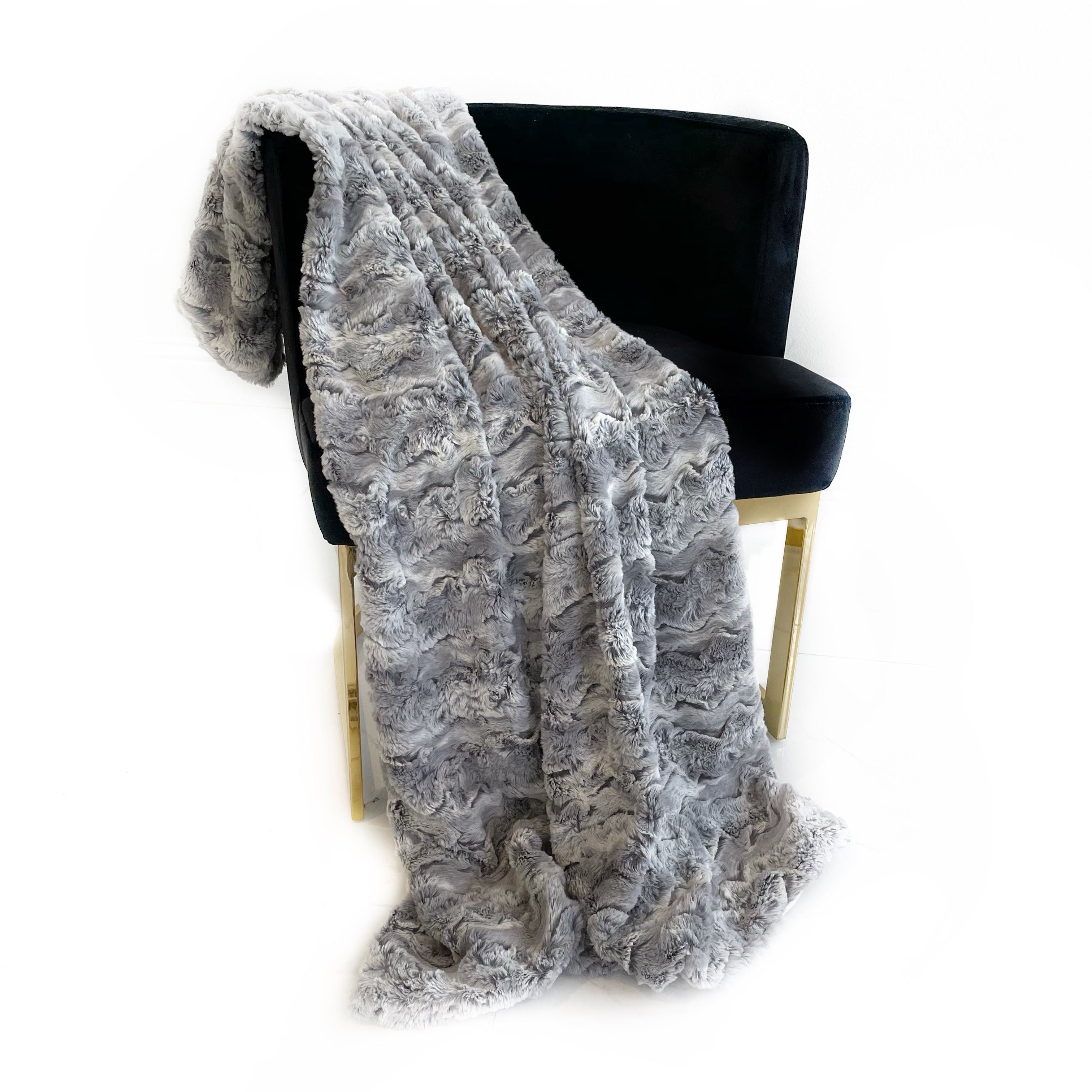 Plutus Silver Wild Rabbit Faux Fur Luxury Throw Blanket-0