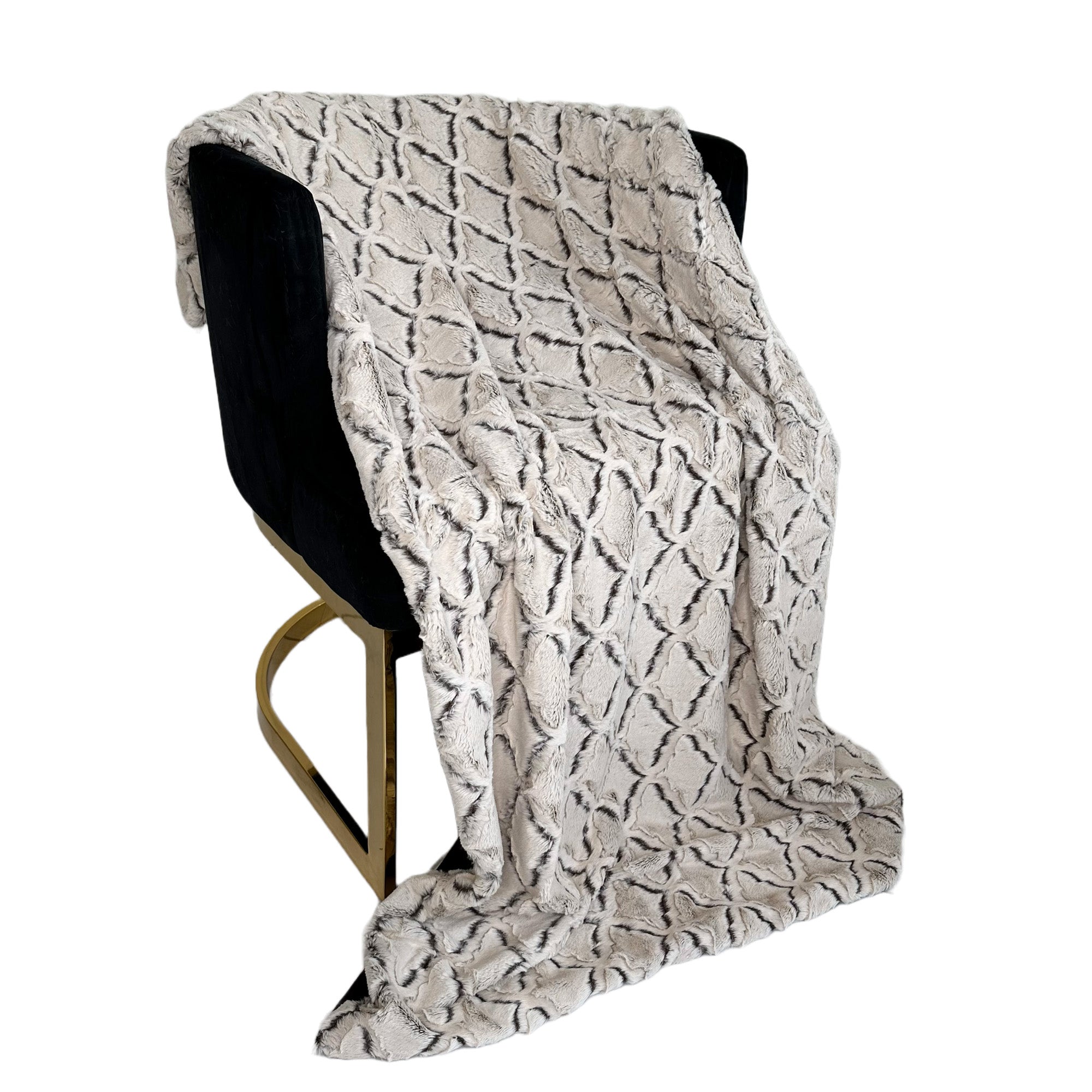 Plutus Brown Beige Diamond Faux Fur Luxury Throw Blanket-2