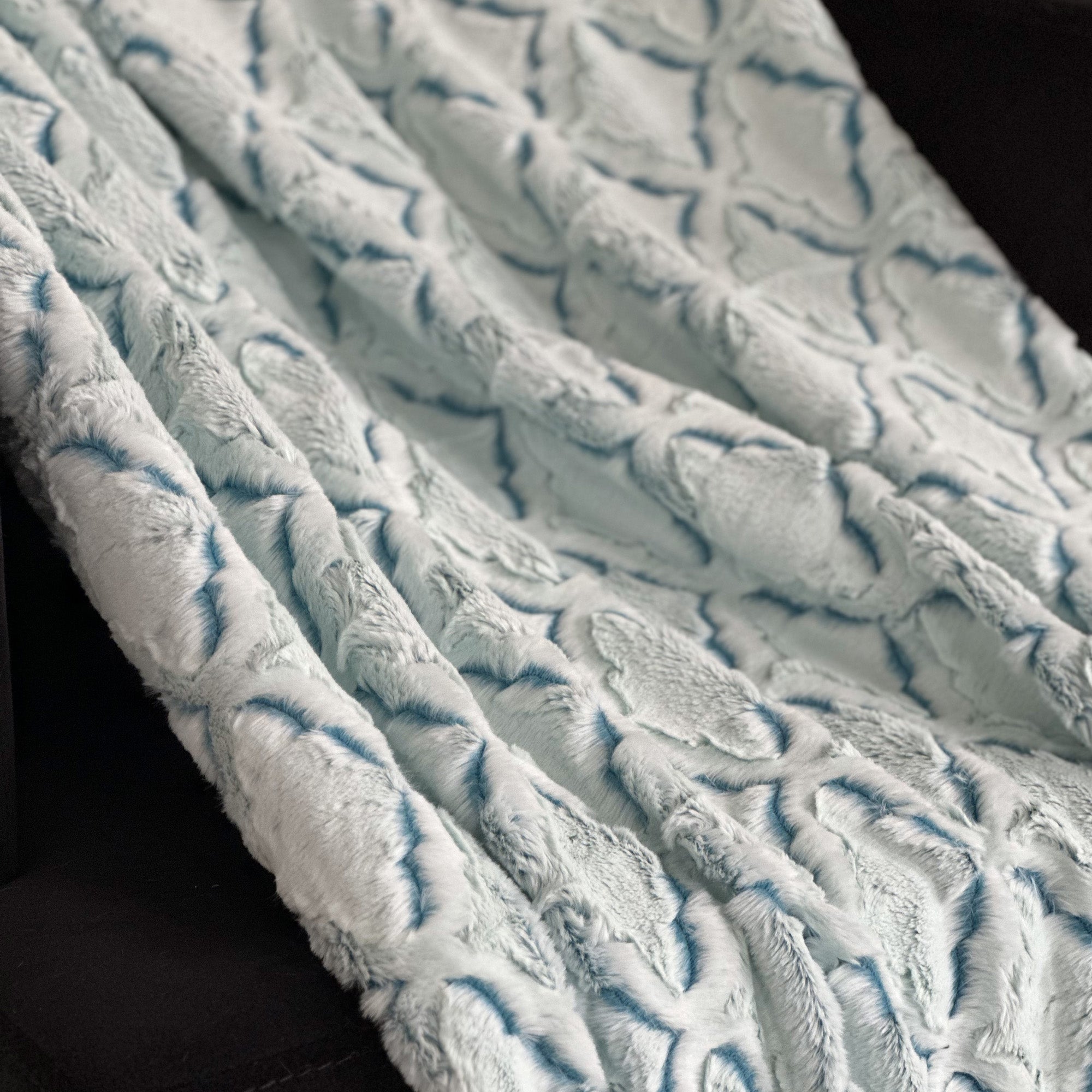 Plutus Light Blue Diamond Faux Fur Luxury Throw Blanket-1