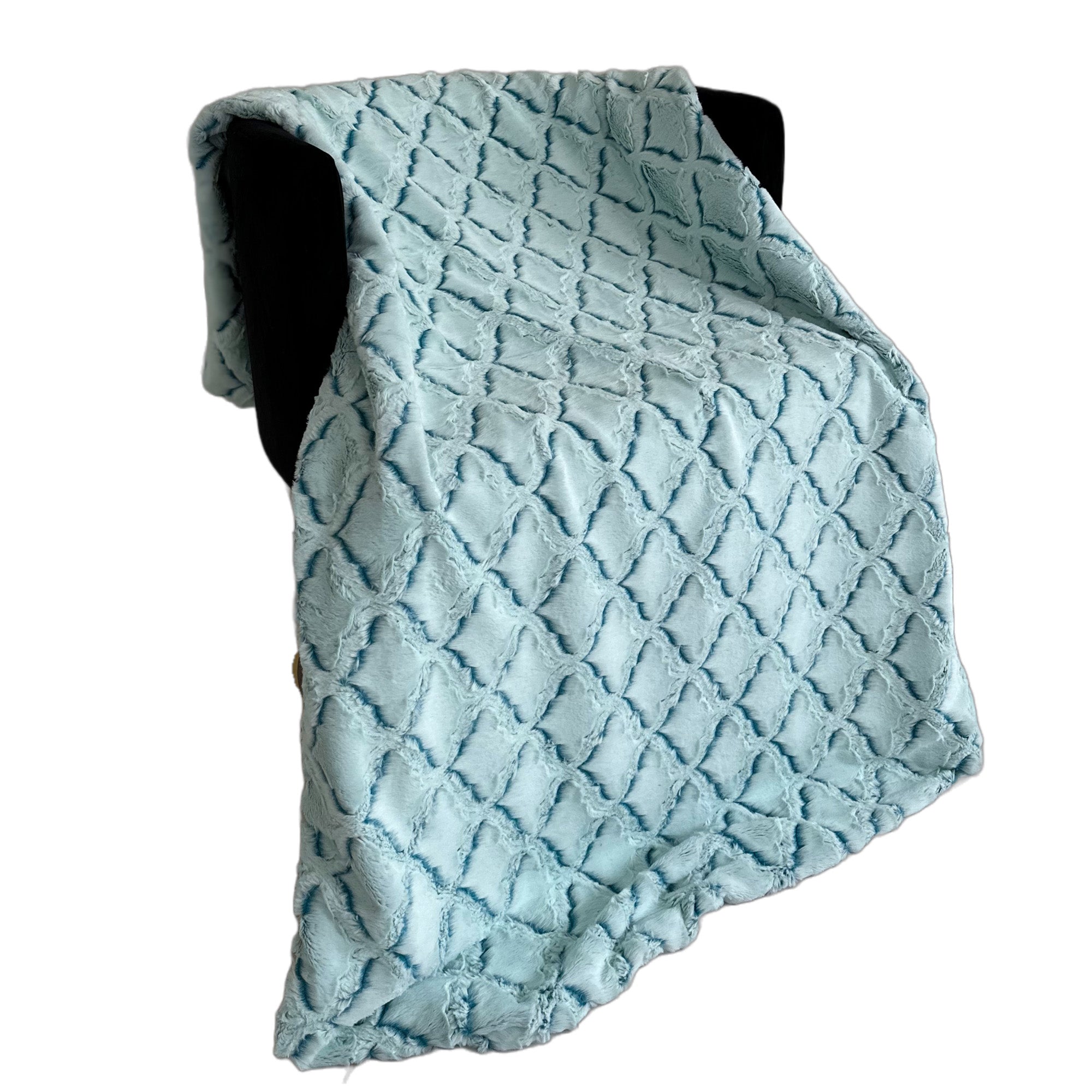 Plutus Light Blue Diamond Faux Fur Luxury Throw Blanket-2