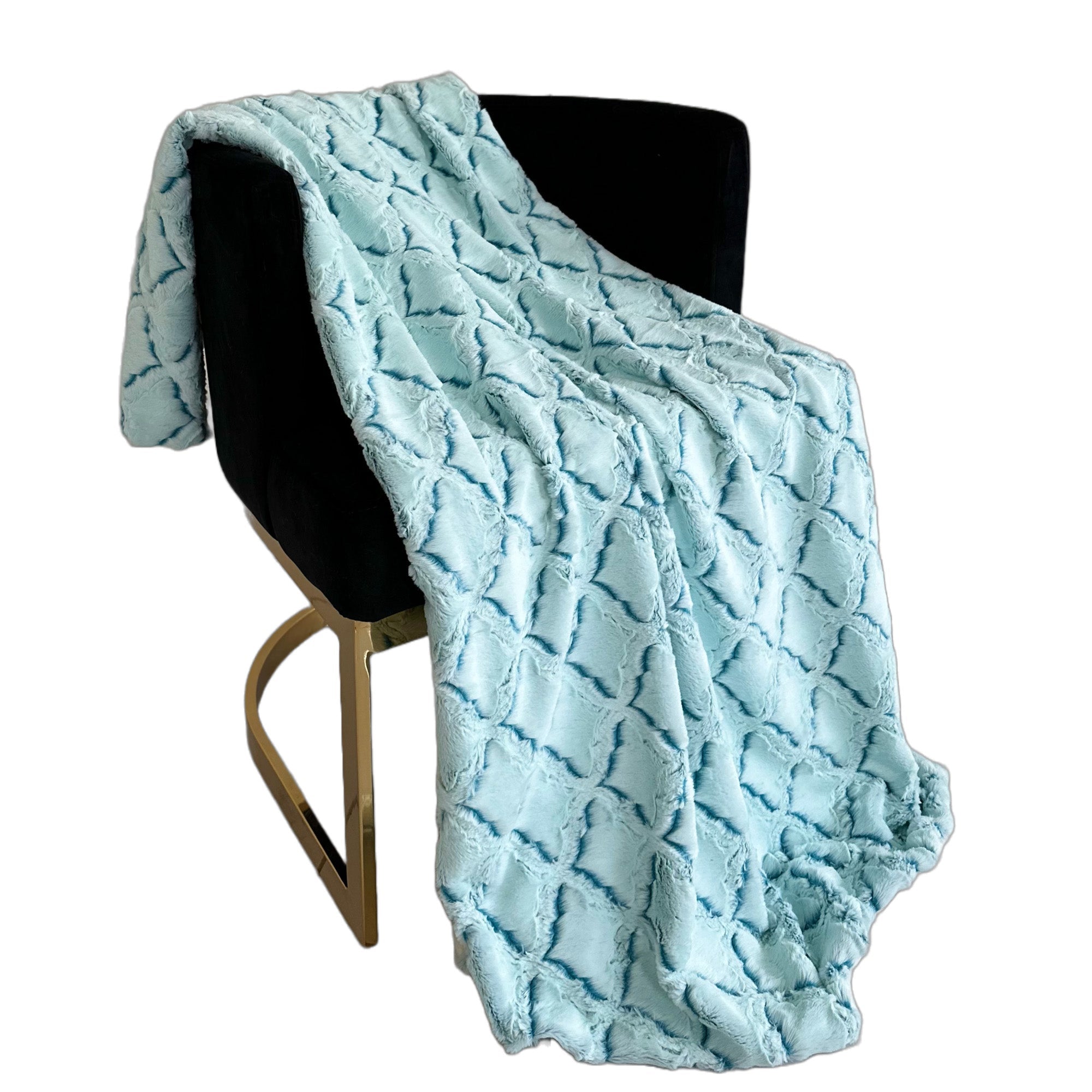 Plutus Light Blue Diamond Faux Fur Luxury Throw Blanket-0