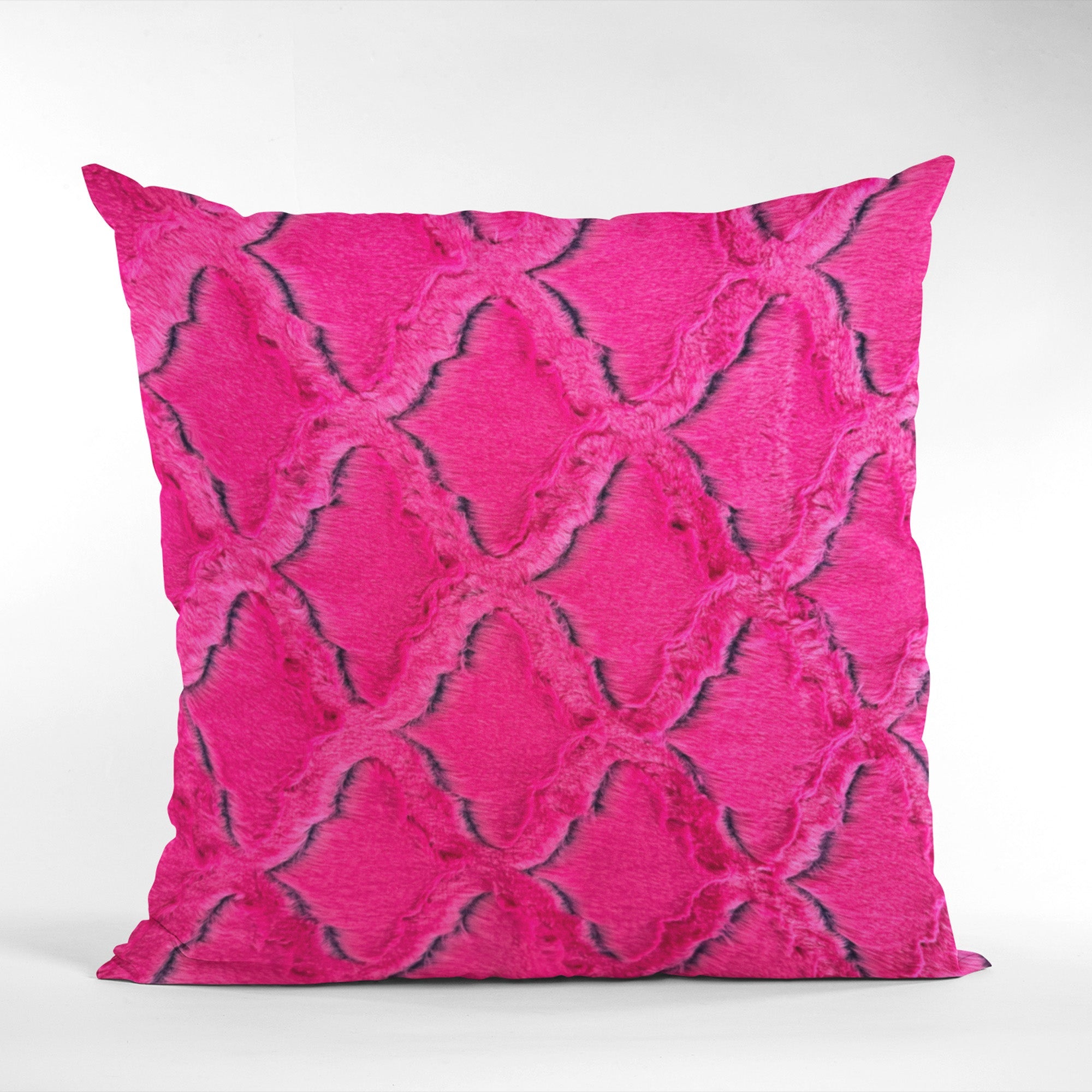 Plutus Fuchsia Purple Diamond Animal Faux Fur Luxury Throw Pillow-1