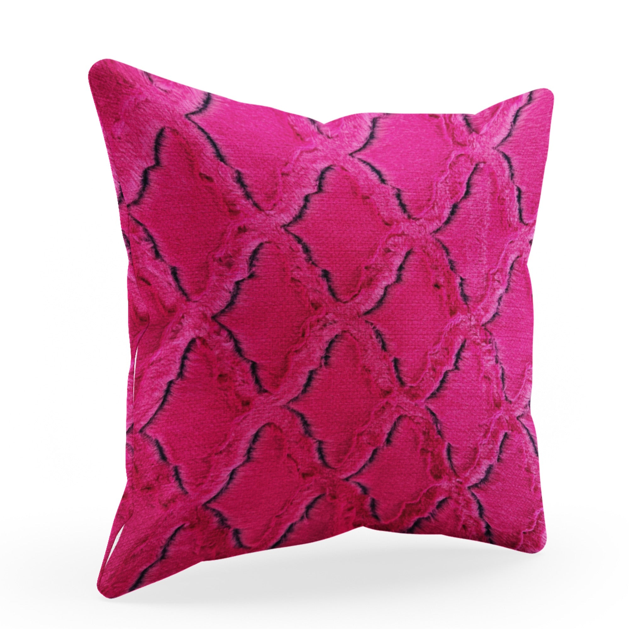 Plutus Fuchsia Purple Diamond Animal Faux Fur Luxury Throw Pillow-0