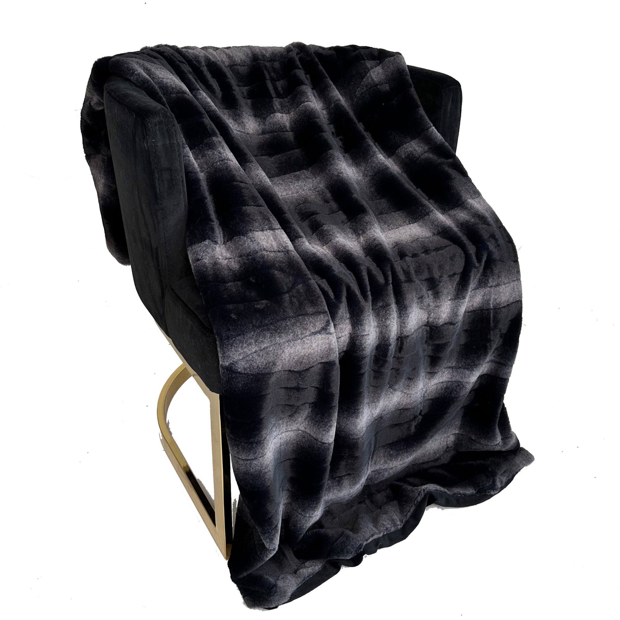 Plutus Black Graphite Furever Faux Fur Luxury Throw Blanket-2