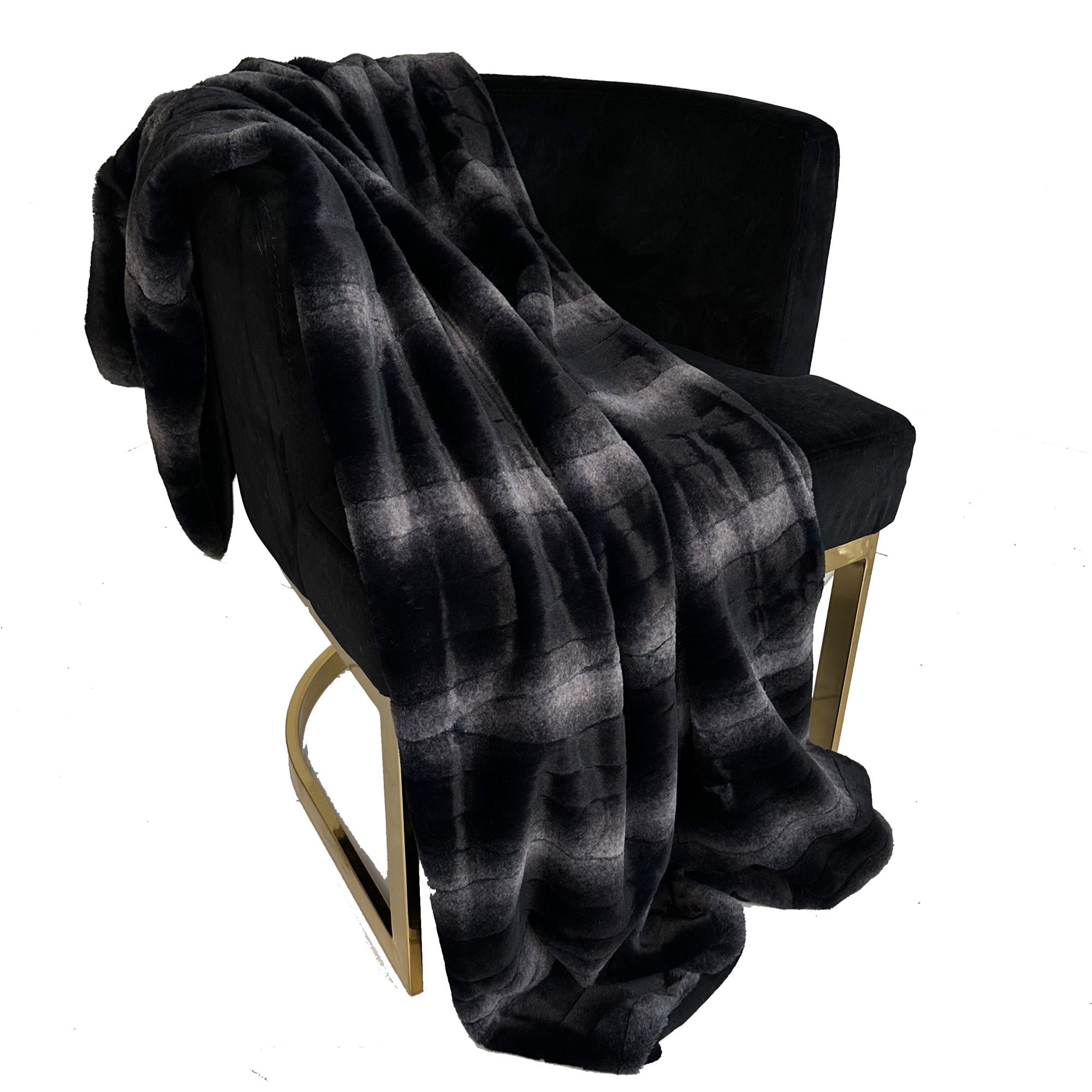 Plutus Black Graphite Furever Faux Fur Luxury Throw Blanket-0