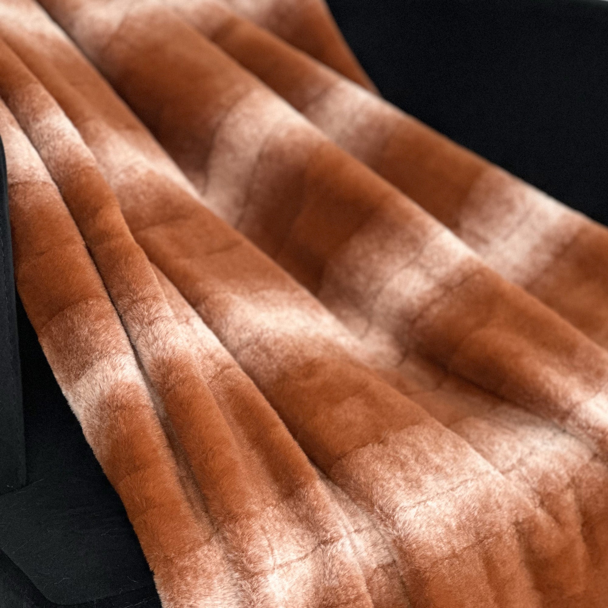 Plutus Orange Brown Furever Faux Fur Luxury Throw Blanket-1