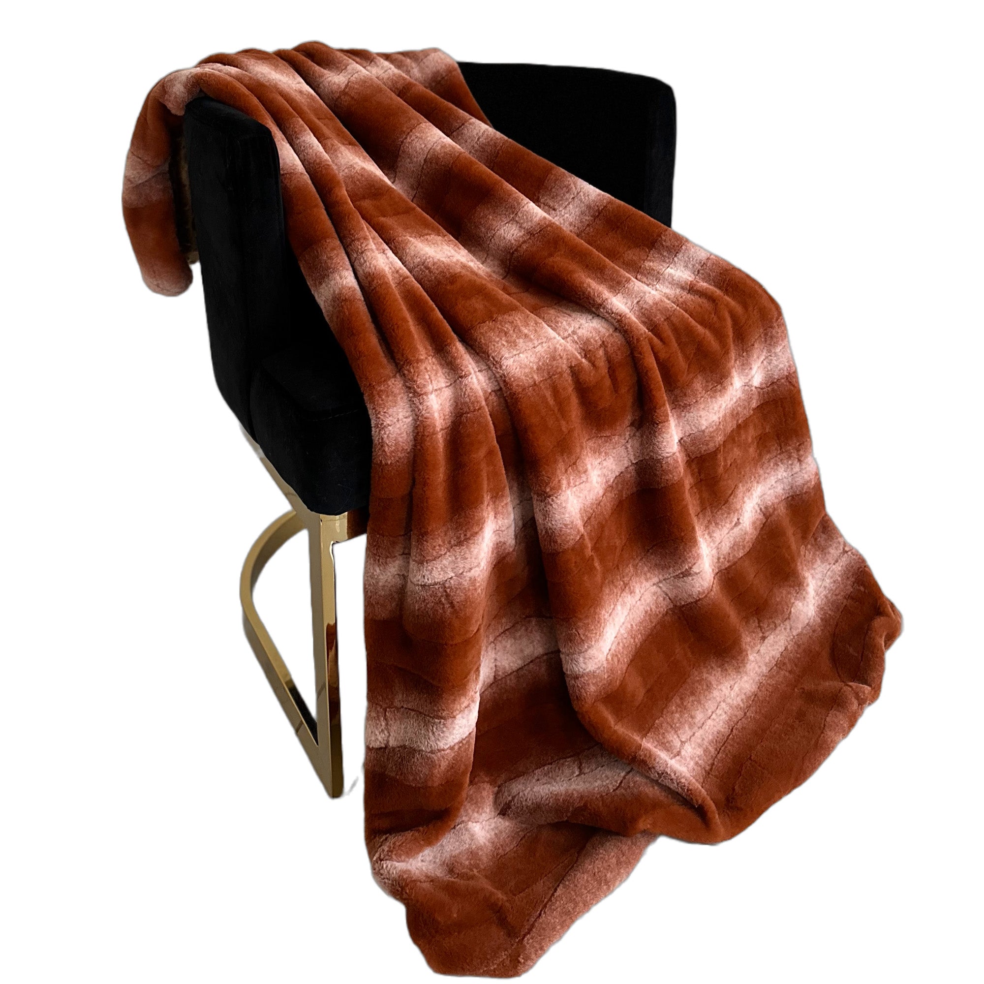 Plutus Orange Brown Furever Faux Fur Luxury Throw Blanket-0