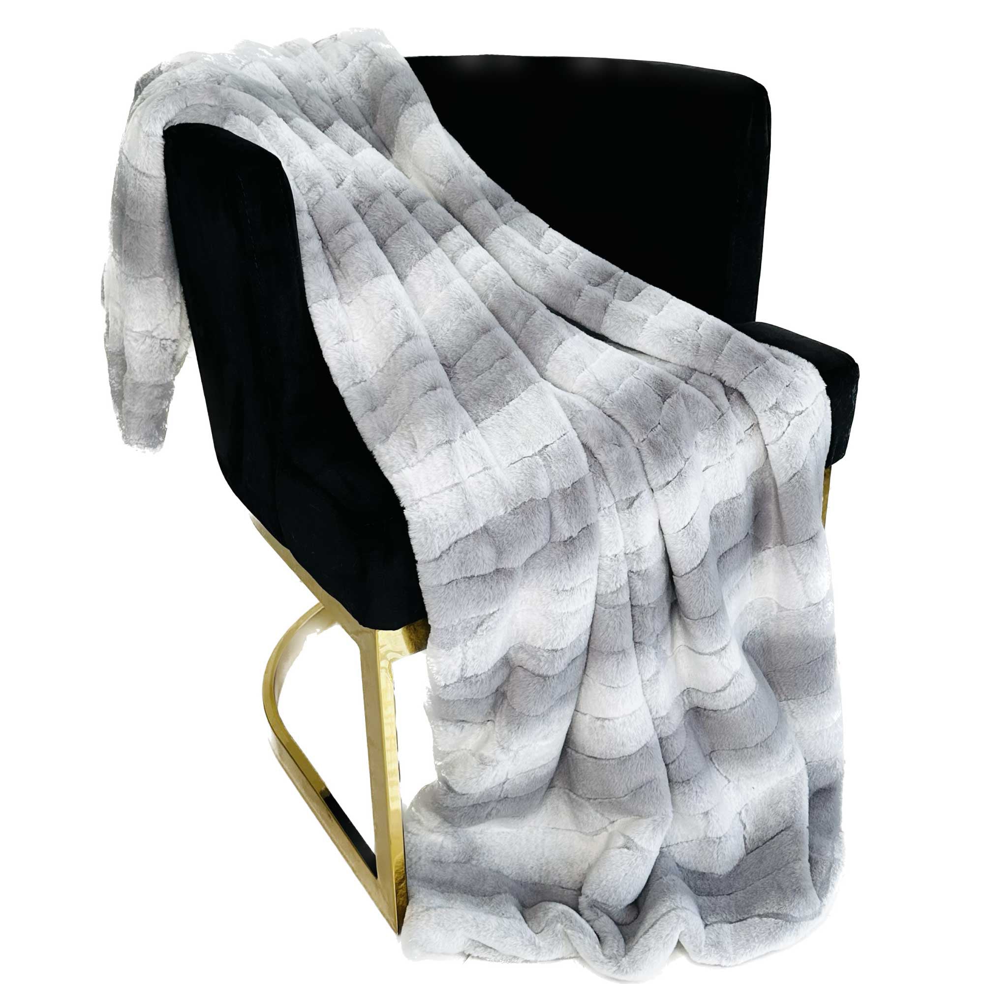 Plutus Gray Silver Furever Faux Fur Luxury Throw Blanket-0