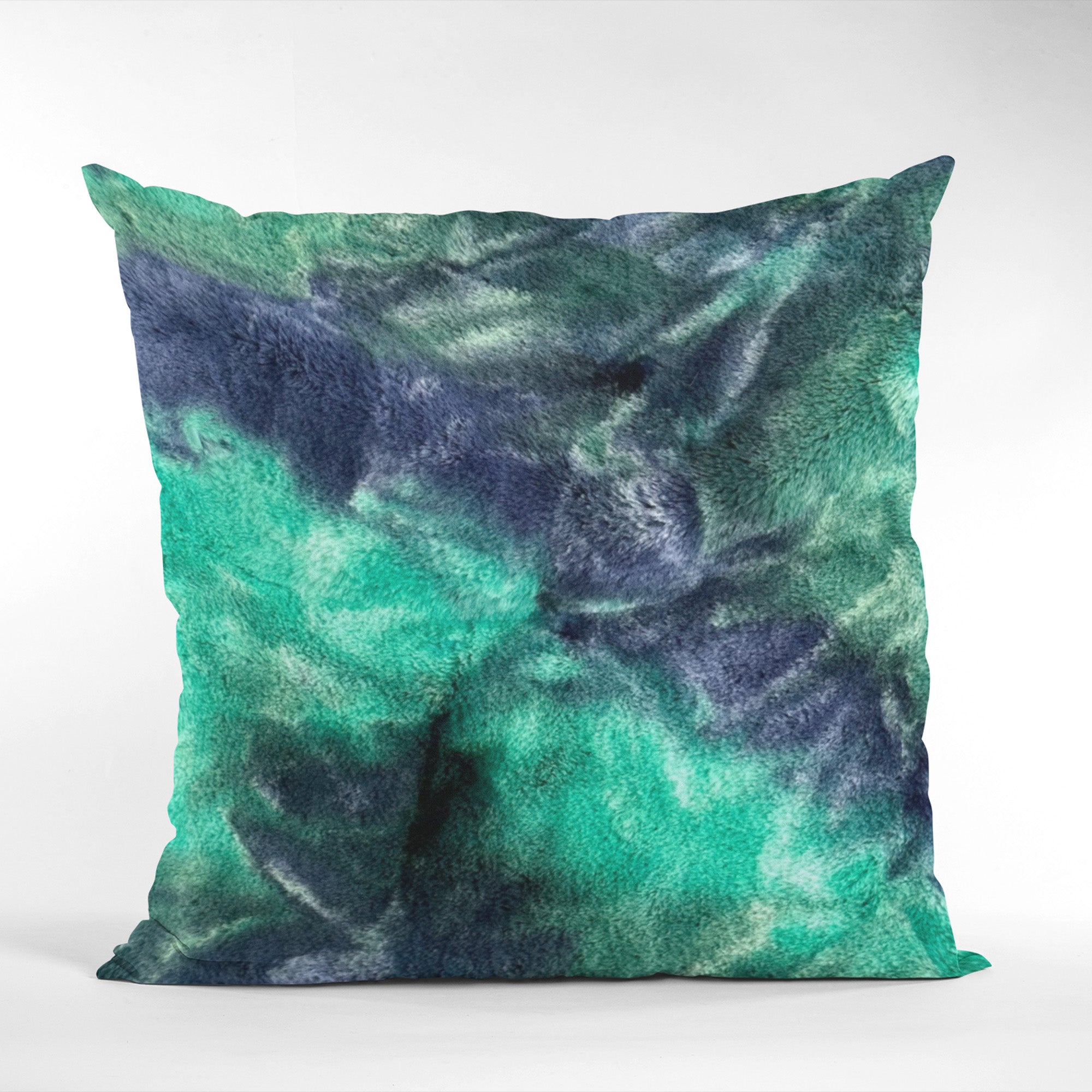 Plutus Green Blue Northern Lights Animal Faux Fur Luxury Throw Pillow-1