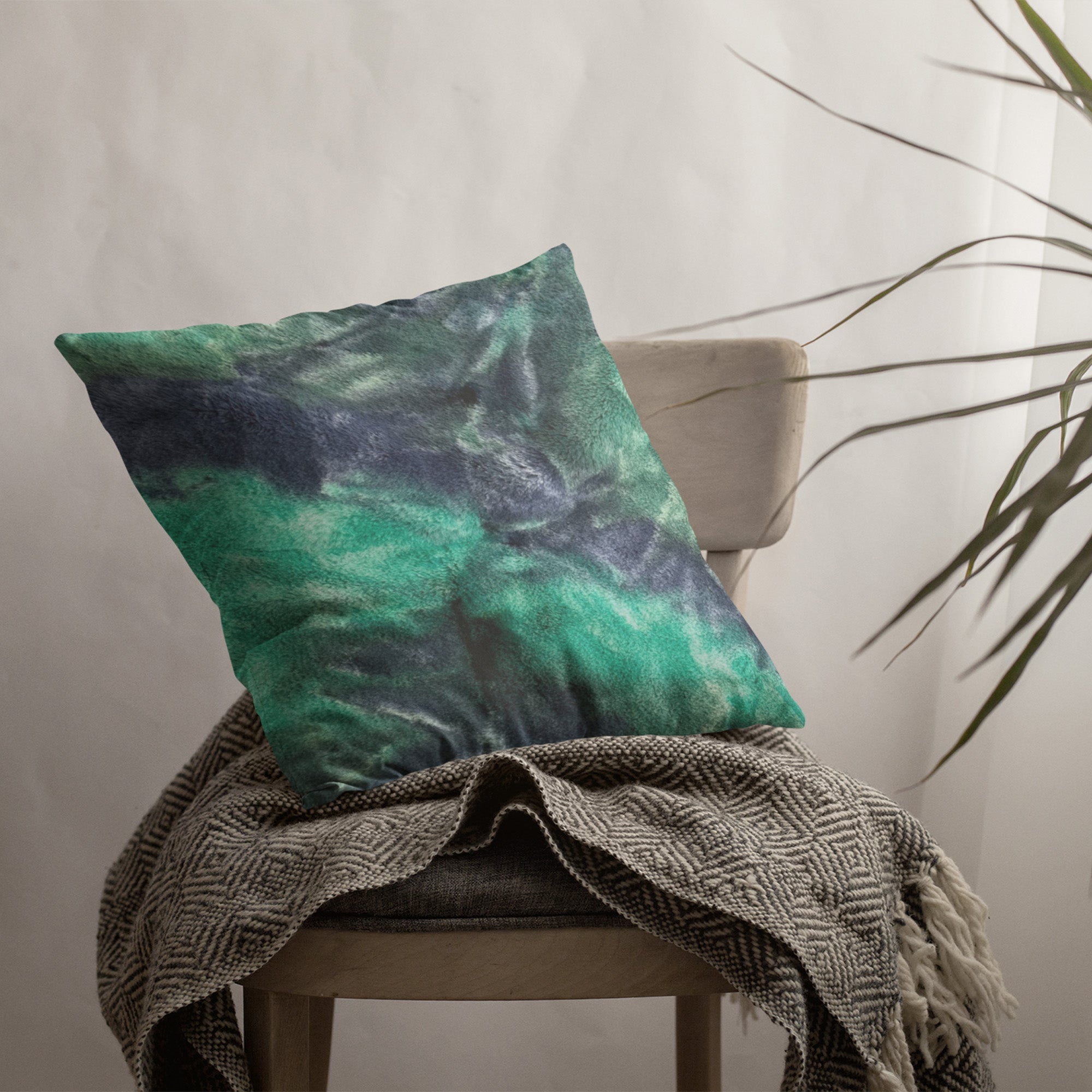 Plutus Green Blue Northern Lights Animal Faux Fur Luxury Throw Pillow-2