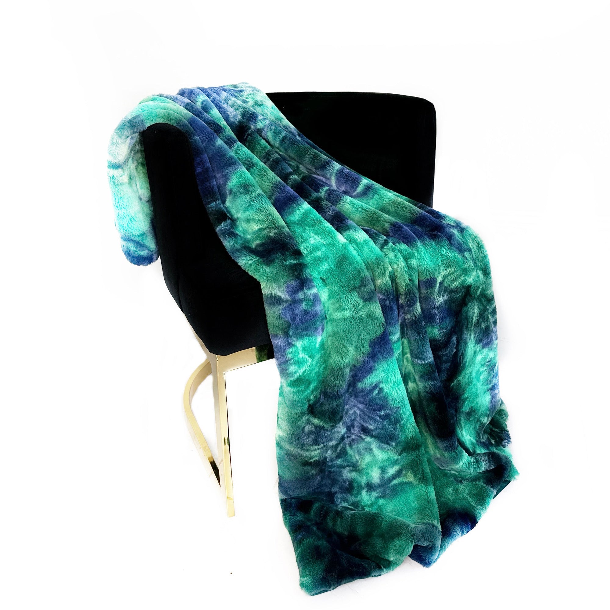 Plutus Green Blue Northern Lights Faux Fur Luxury Throw Blanket-0