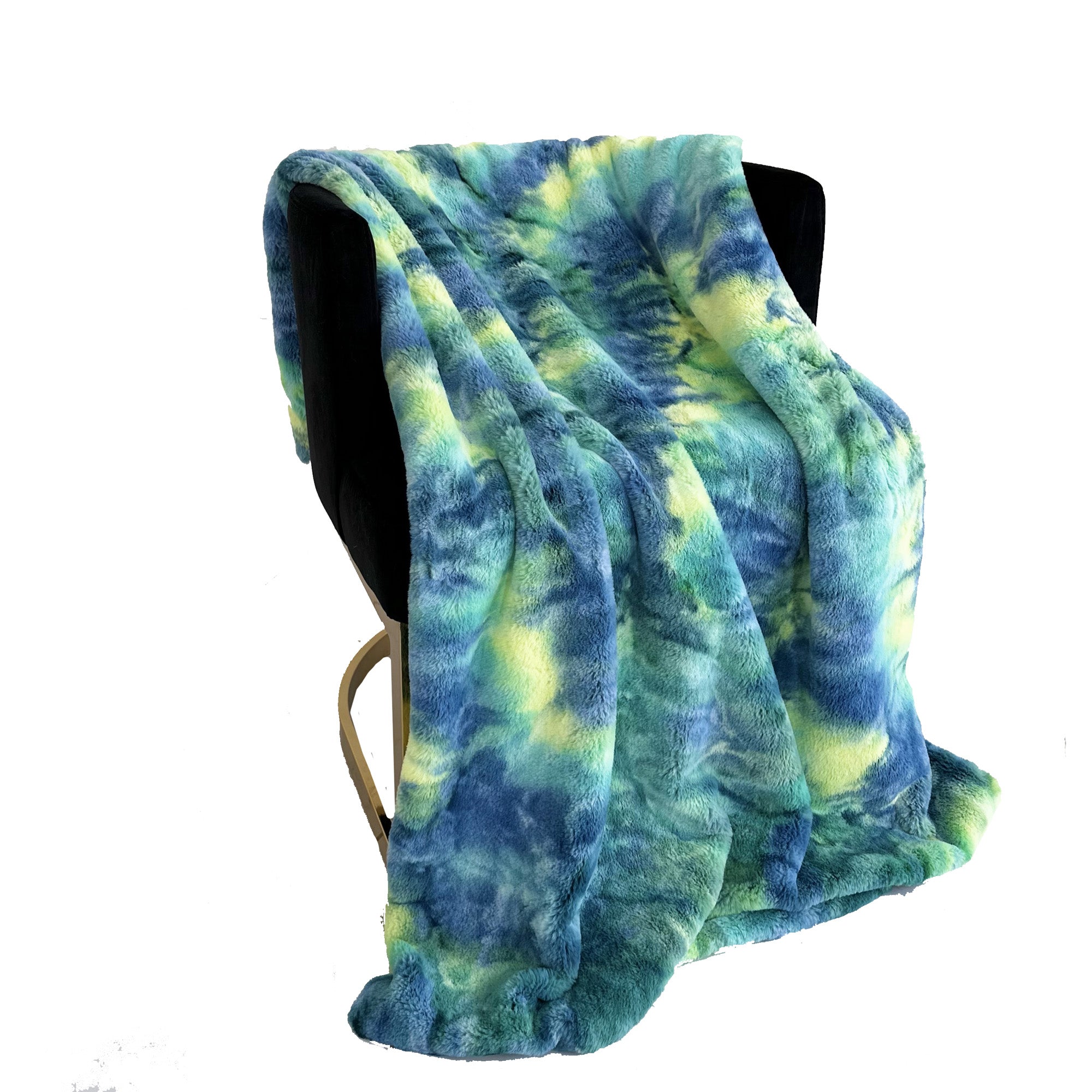 Plutus Green Yellow Blue Northern Lights Faux Fur Luxury Throw Blanket-2